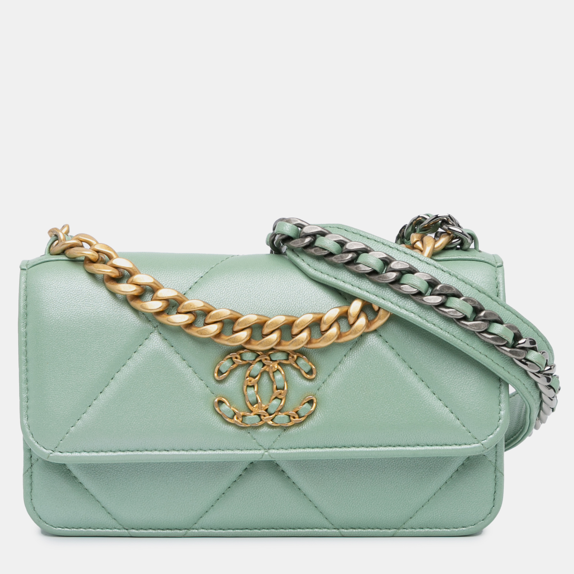 

Chanel Green Lambskin 19 Clutch with Chain