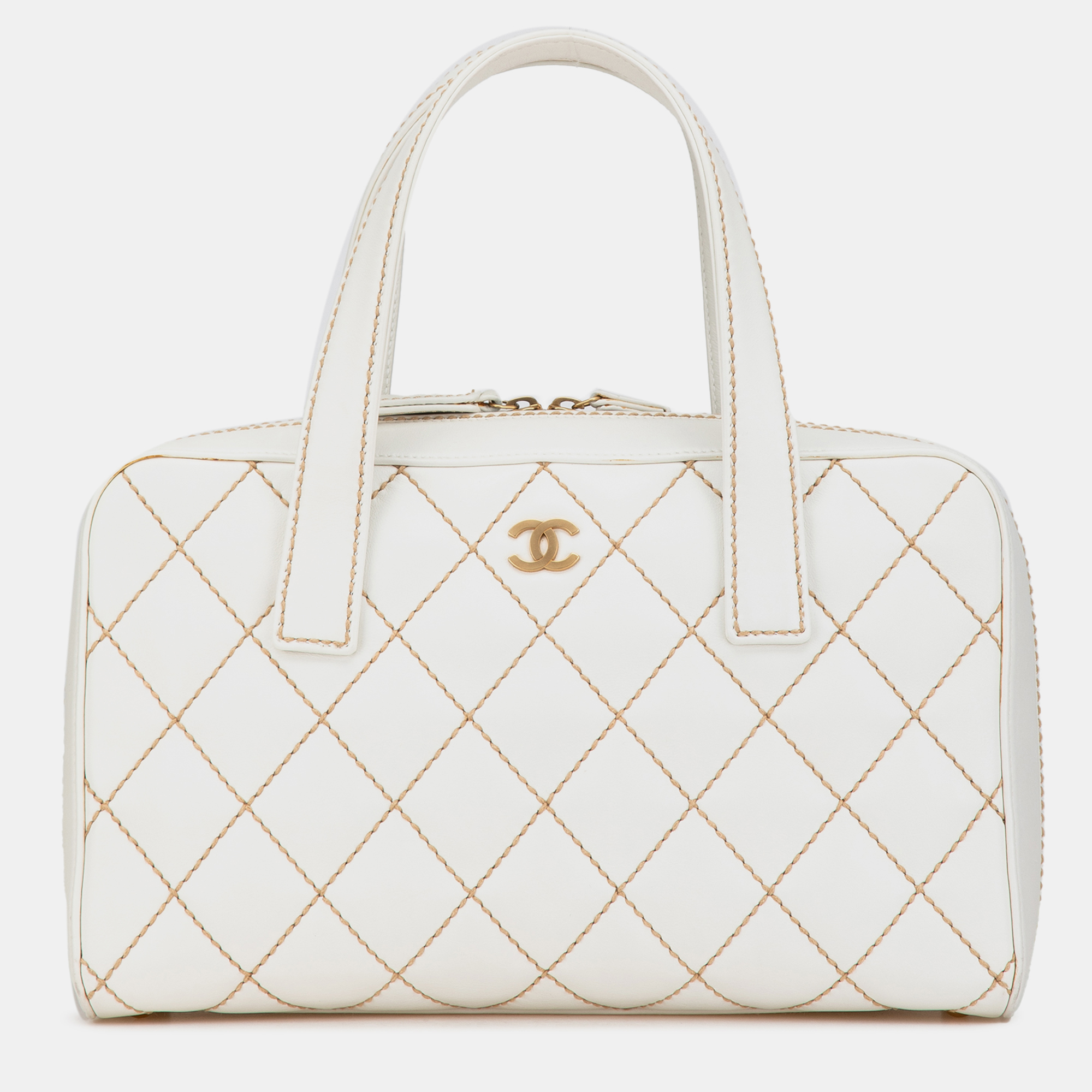 

Chanel White CC Quilted Lambskin Wild Stitch Handbag