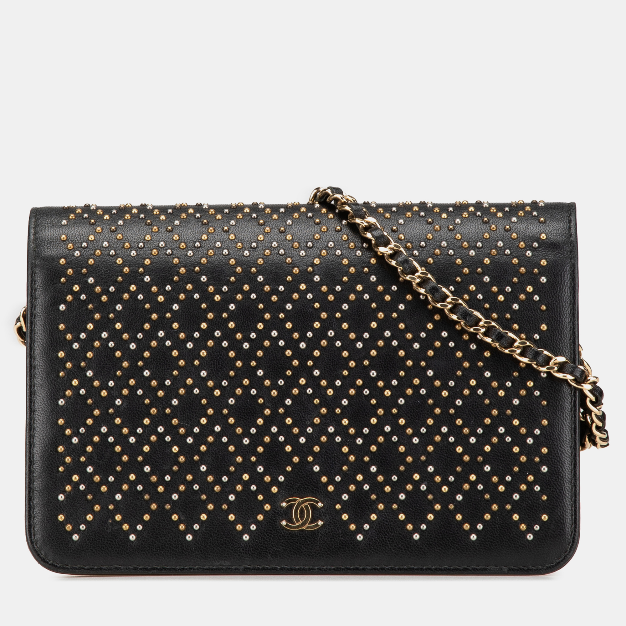 

Chanel Black Lambskin Studded Wallet on Chain