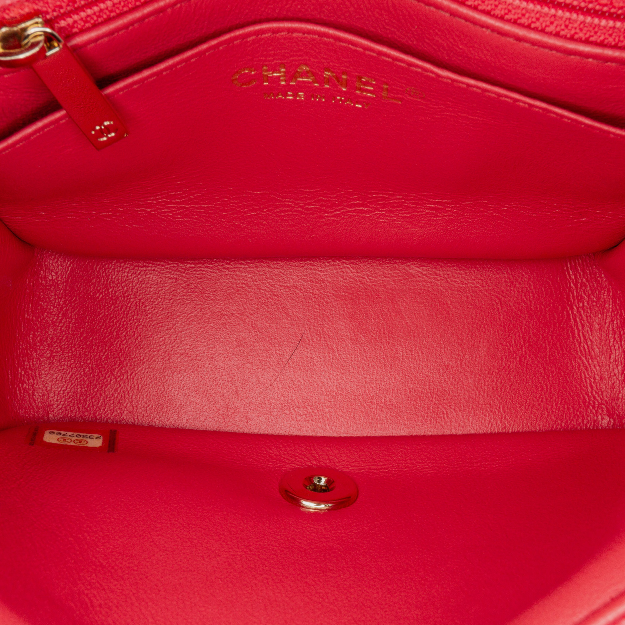 Chanel Red Mini Square Classic Caviar Single Flap 