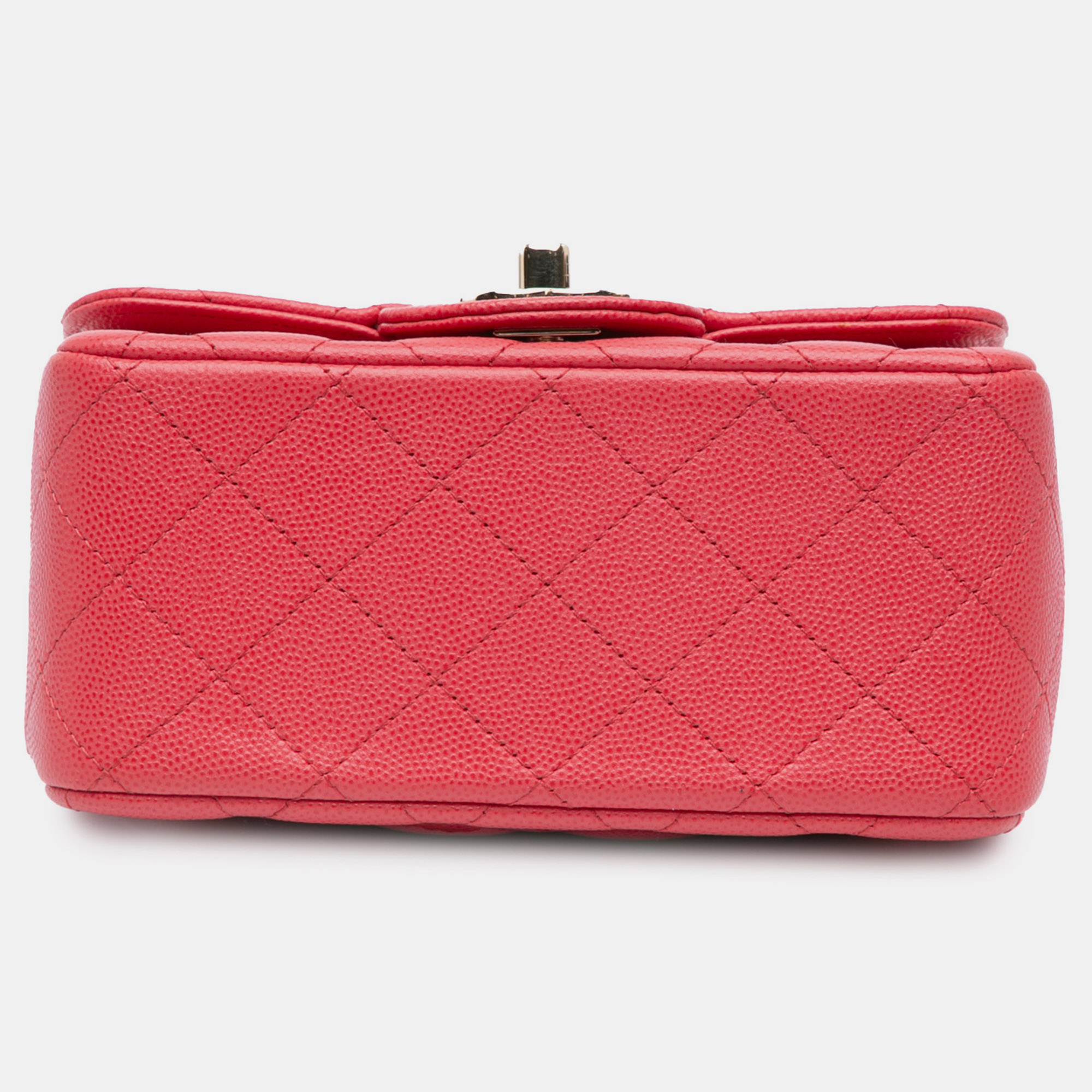 Chanel Red Mini Square Classic Caviar Single Flap 