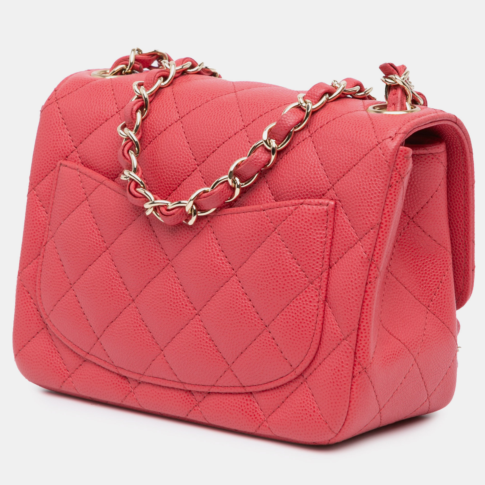 Chanel Red Mini Square Classic Caviar Single Flap 