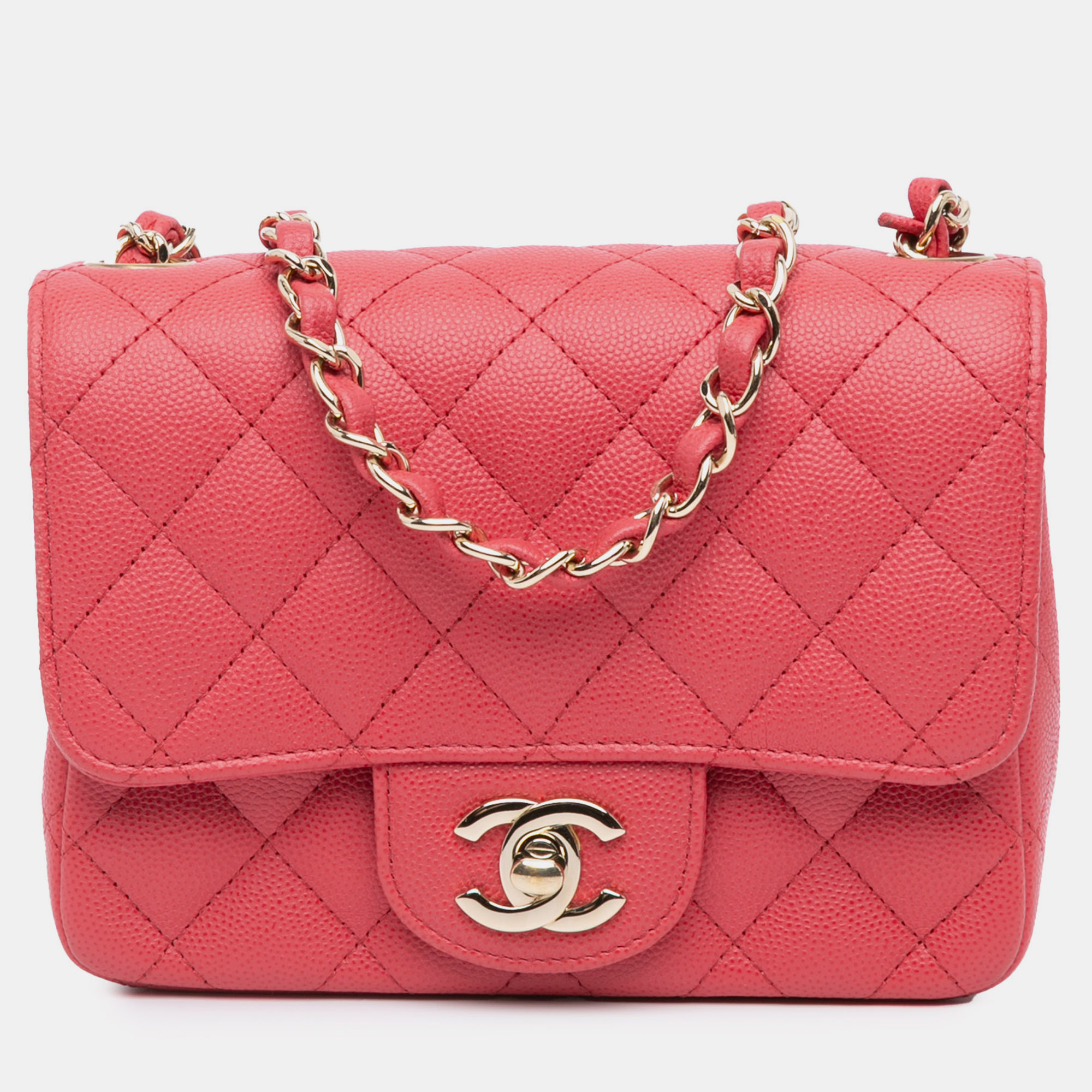 

Chanel Red Mini Square Classic Caviar Single Flap