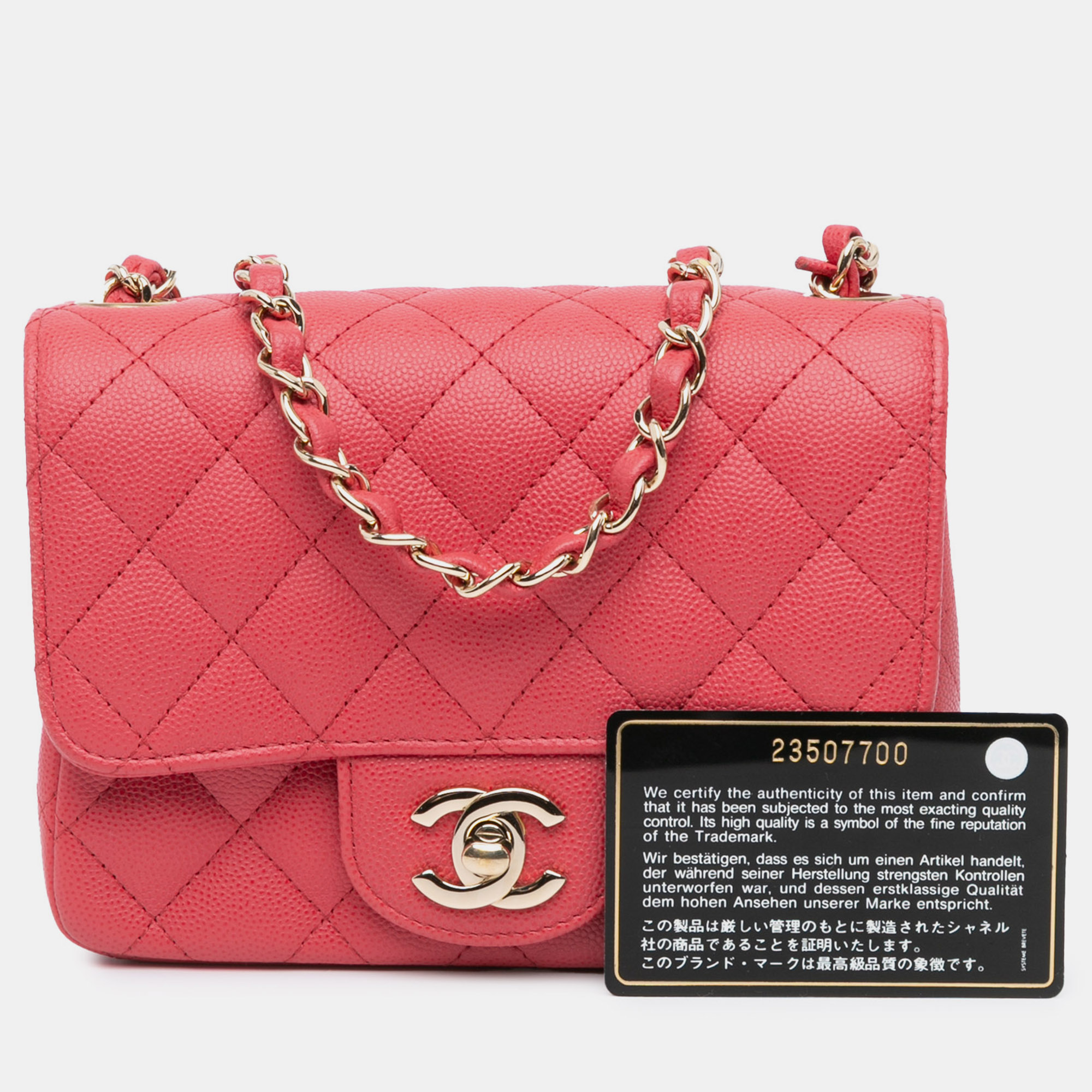 Chanel Red Mini Square Classic Caviar Single Flap 