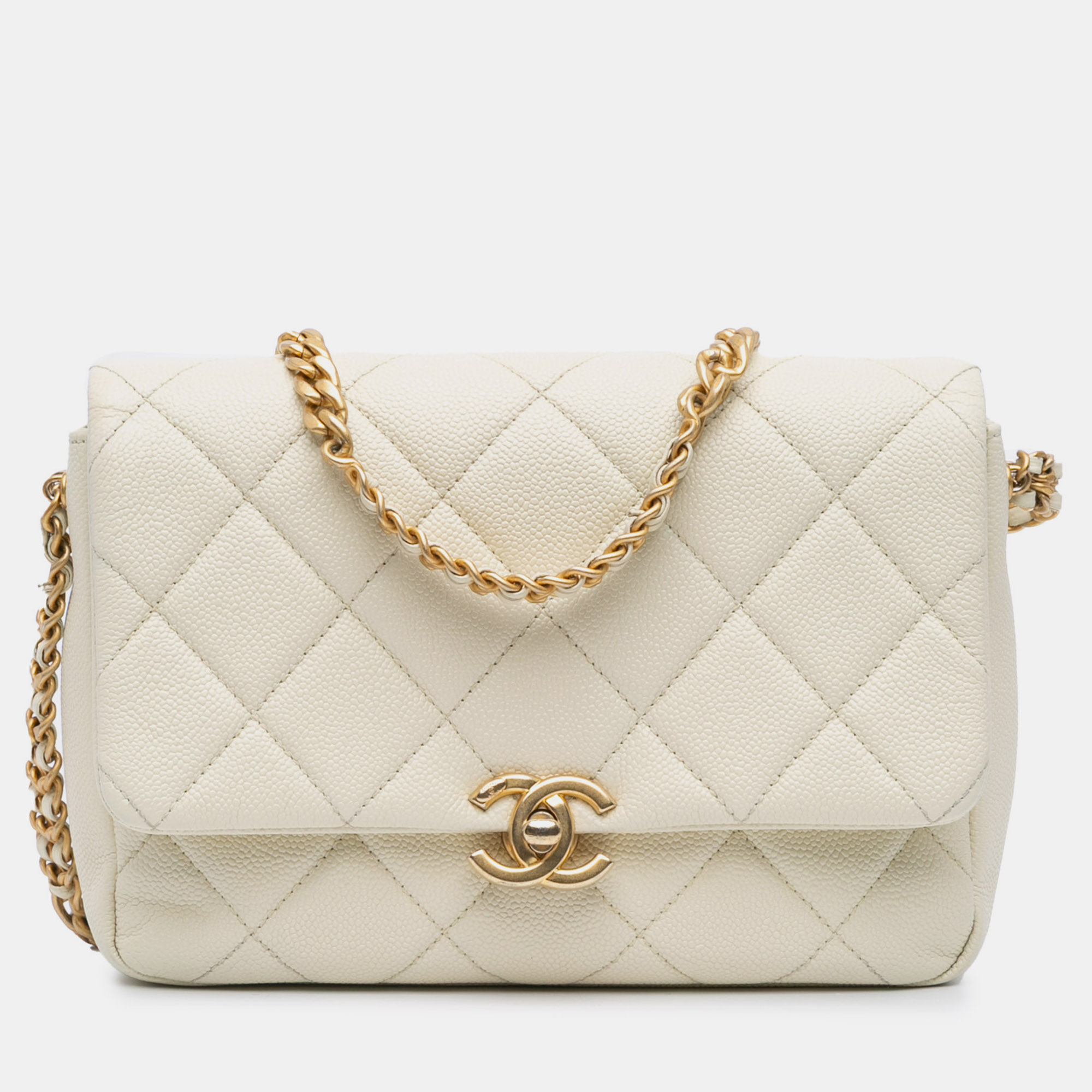 

Chanel Ivory Leather Small Chain Melody Flap Bag, White