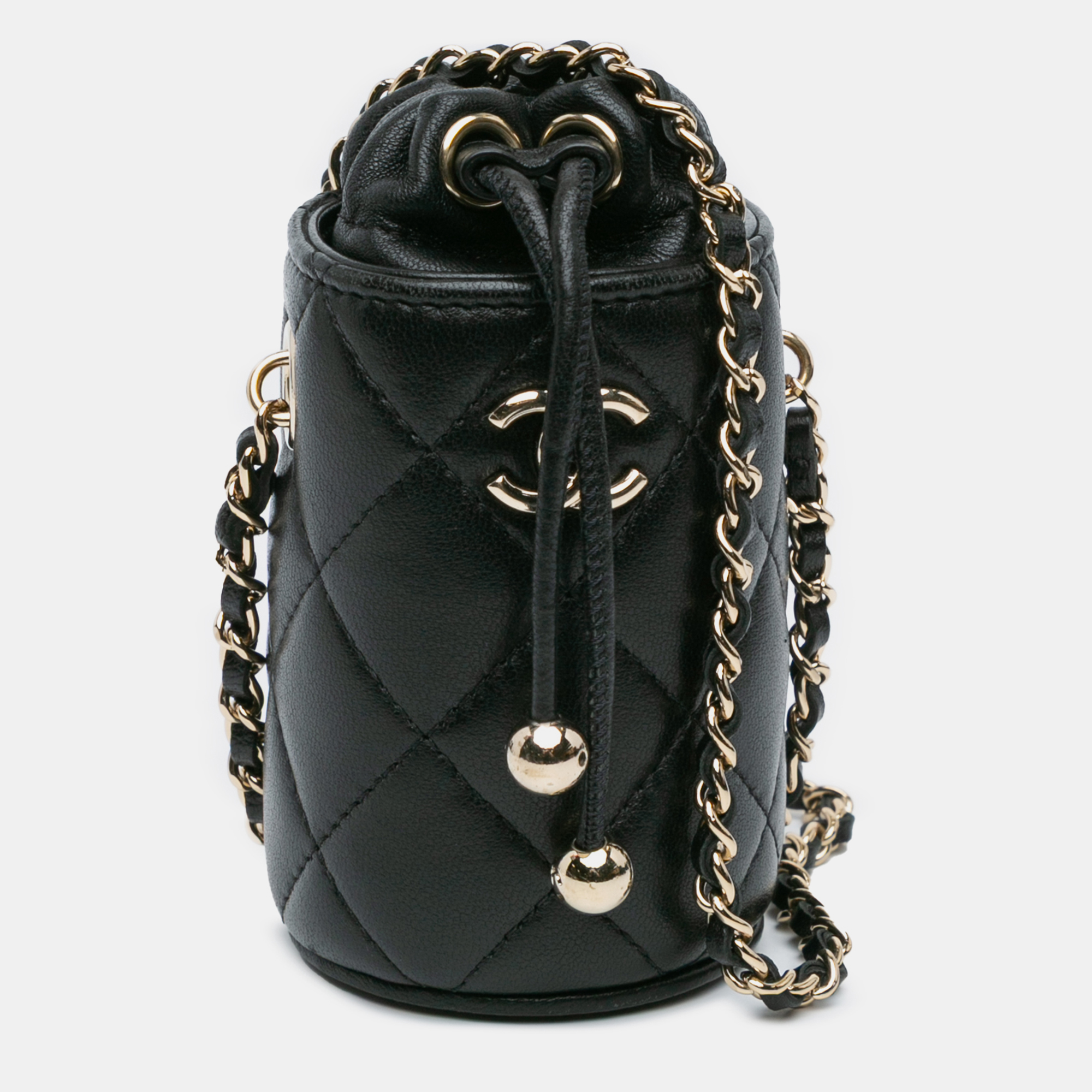 

Chanel Black Lambskin Leather Drawstring Bucket Bag