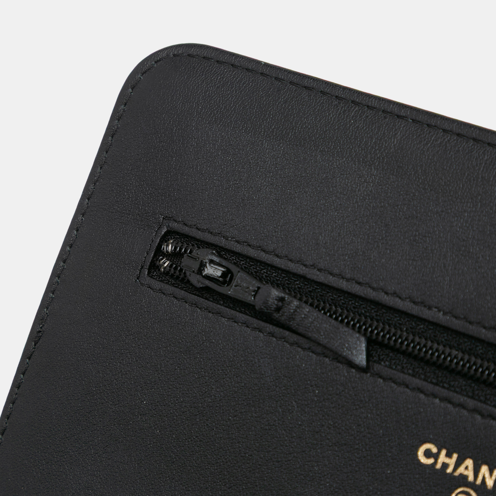 Chanel Black Silver Bicolor Calfskin Boy Wallet On Chain 