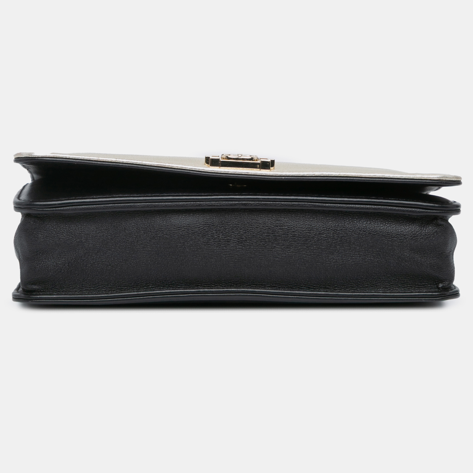 Chanel Black Silver Bicolor Calfskin Boy Wallet On Chain 