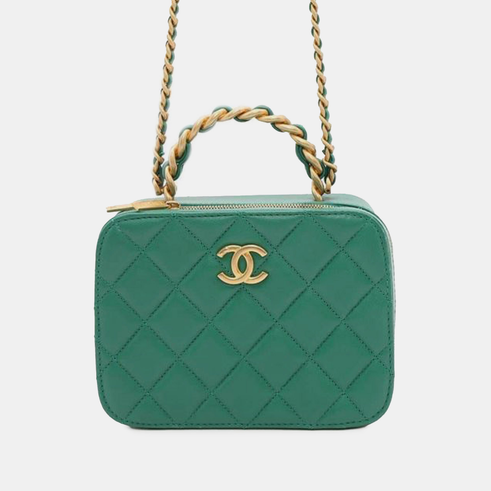 

Chanel Green Small CC Quilted Lambskin Top Handle Vanity Case