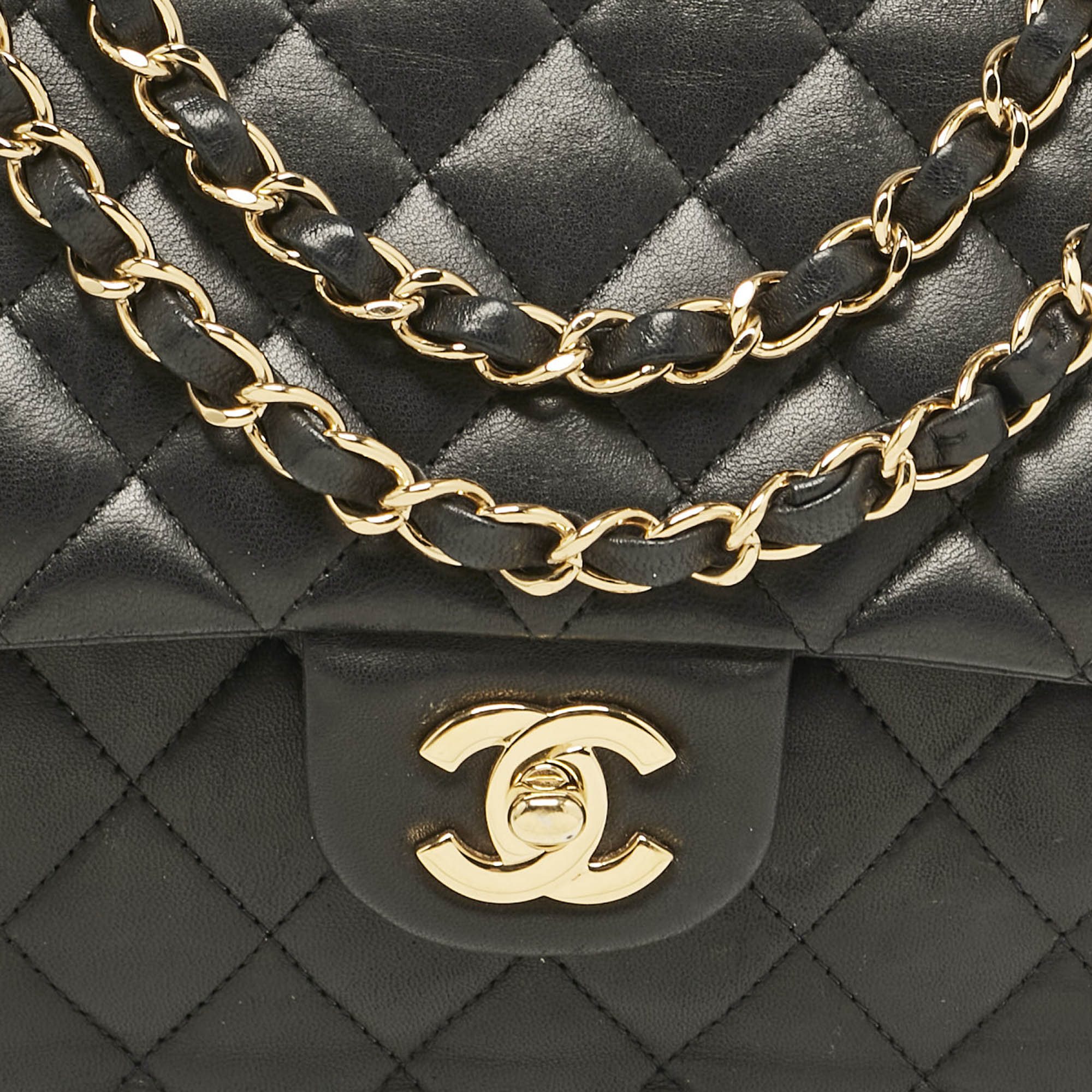 Chanel Black Quilted Leather Medium Classic Double Flap Bag 