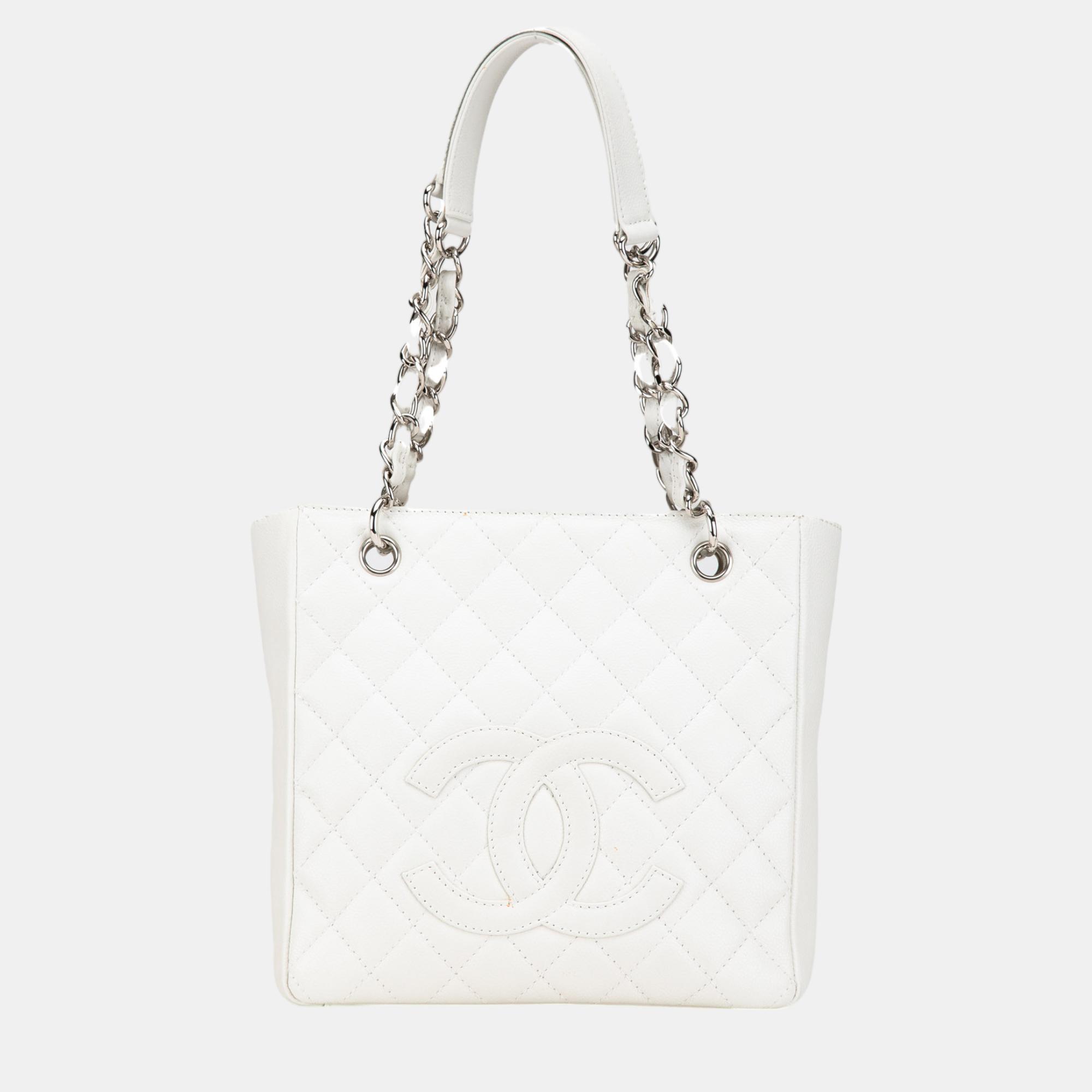 

Chanel White Caviar Petite Shopping Tote