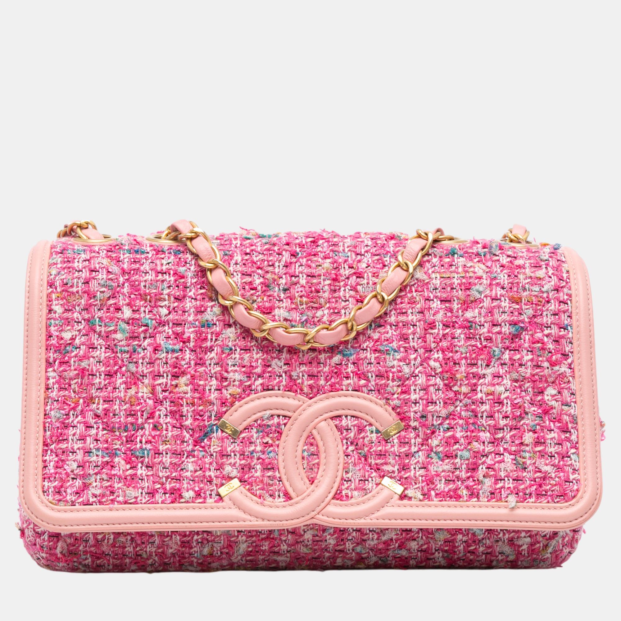 

Chanel Pink Medium Tweed CC Filigree Flap Bag