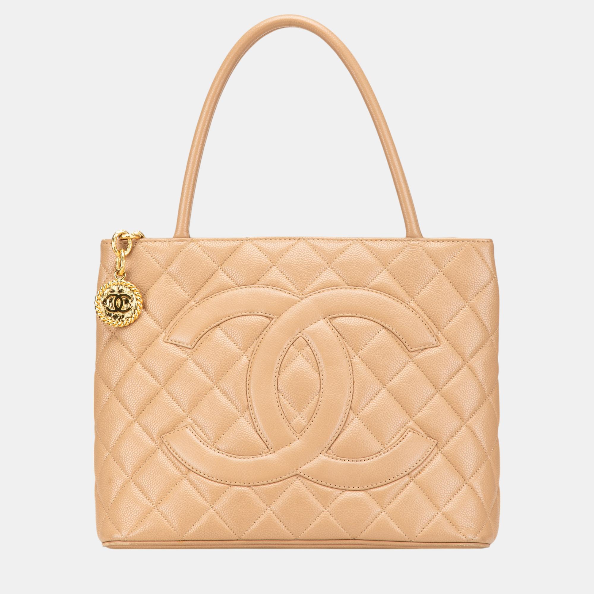 

Chanel Beige Caviar Medallion Tote