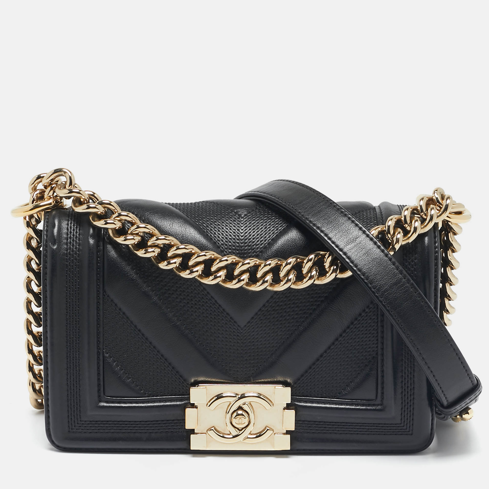 

Chanel Black Textured Leather  Boy Flap Bag