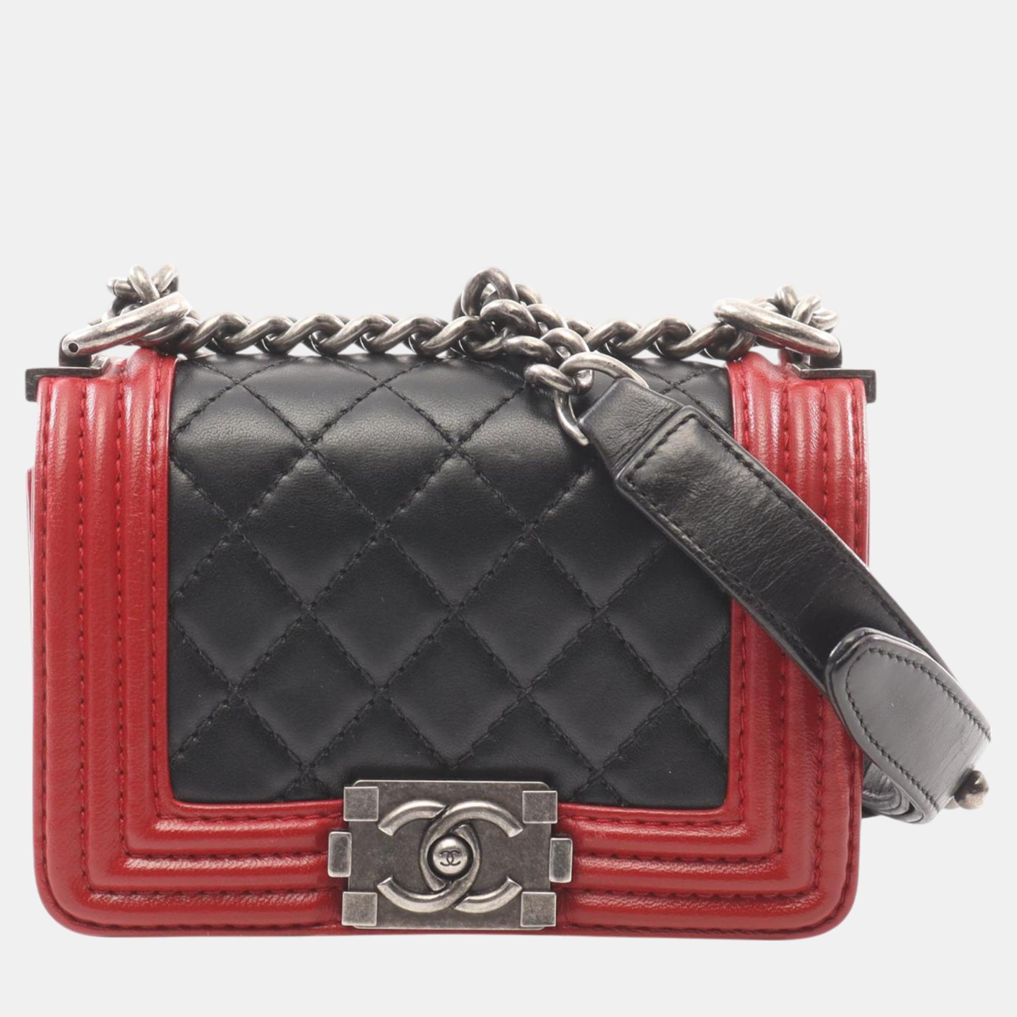 

Chanel Black/Red Mini Bicolor Quilted Lambskin Boy Flap