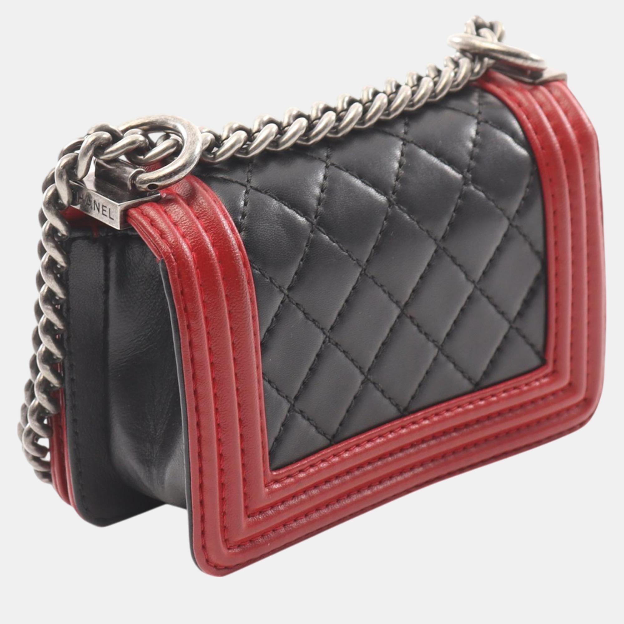 Chanel Black/Red Mini Bicolor Quilted Lambskin Boy Flap 