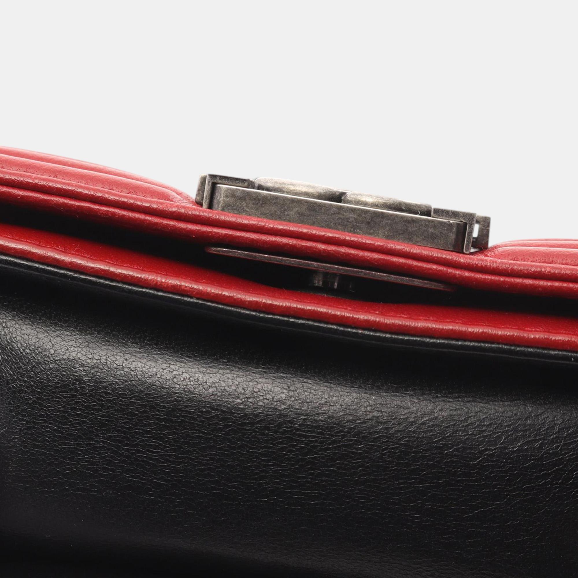Chanel Black/Red Mini Bicolor Quilted Lambskin Boy Flap 