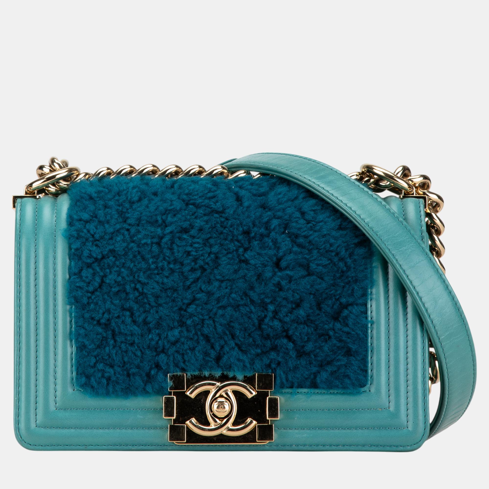 

Chanel Blue Small Shearling and Leather Boy Flap Bag