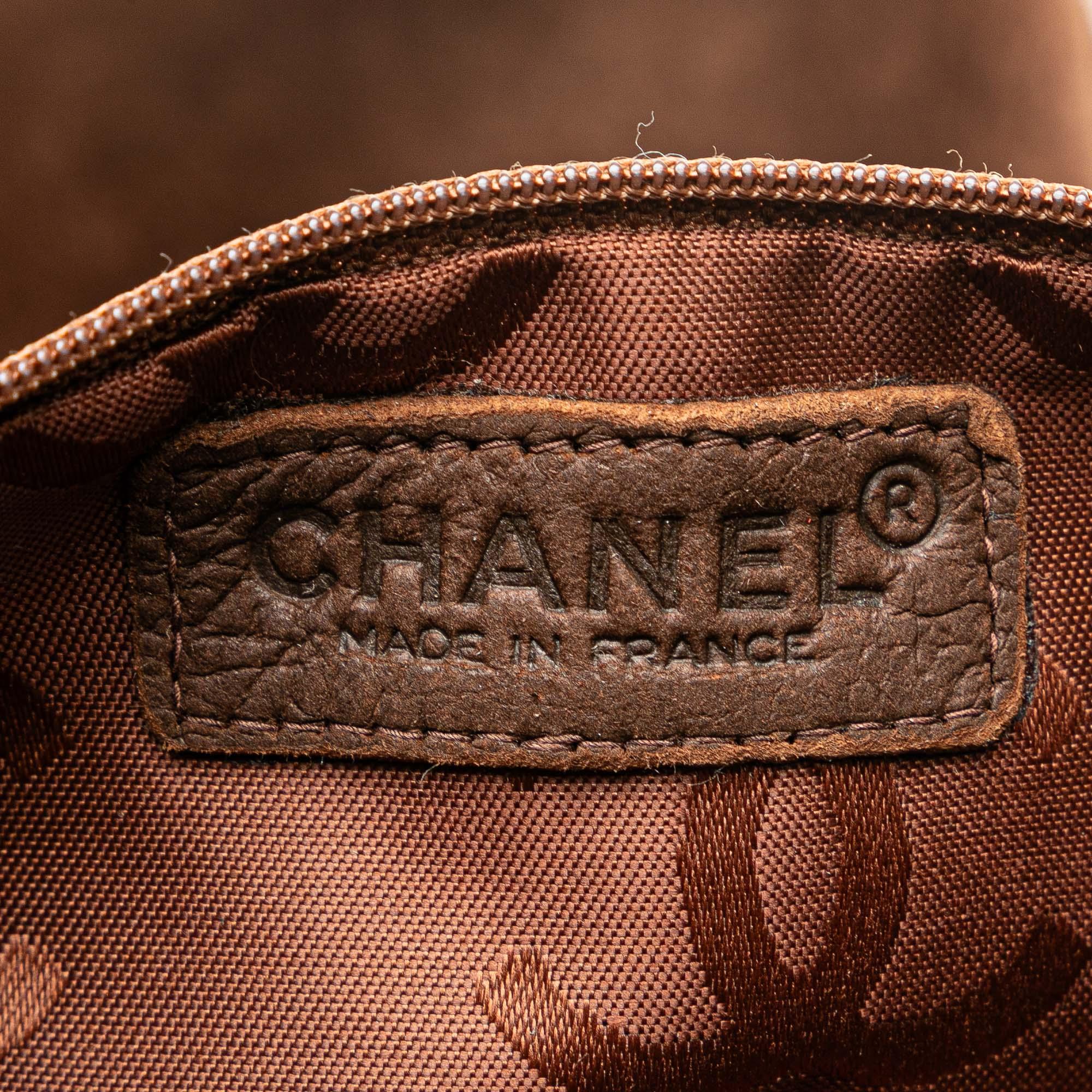 Chanel Brown Shearling Trim Nubuck Leather Chain Flap Bag 