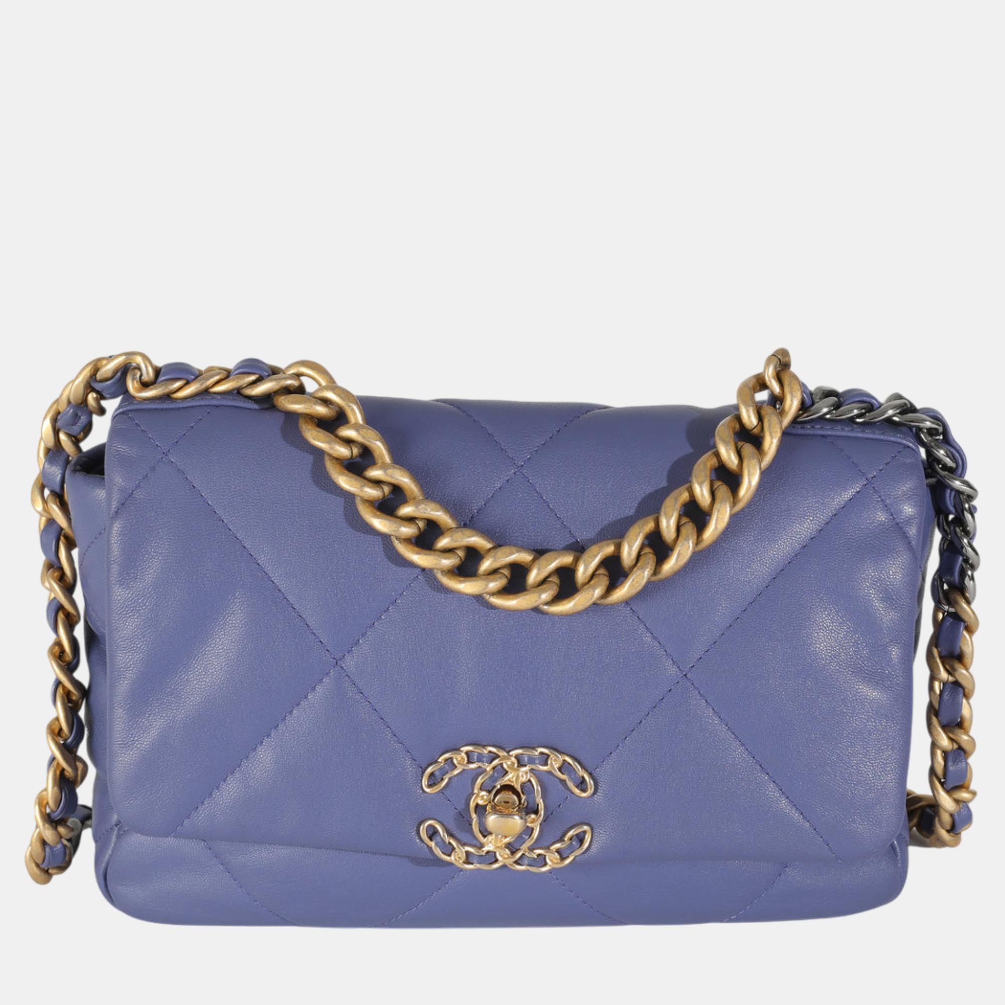 

Chanel Purple Quilted Goatskin Chanel 19 Flap Bag
