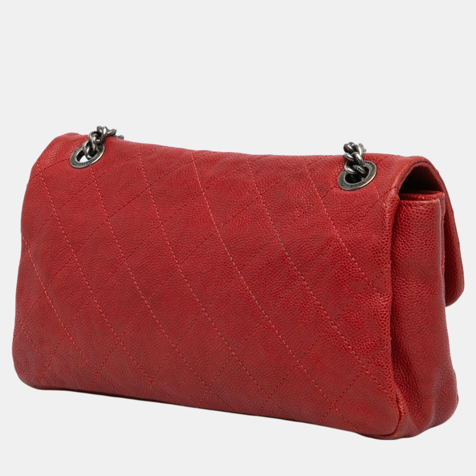 Chanel Red Medium Quilted Caviar Simply CC Flap Bag 