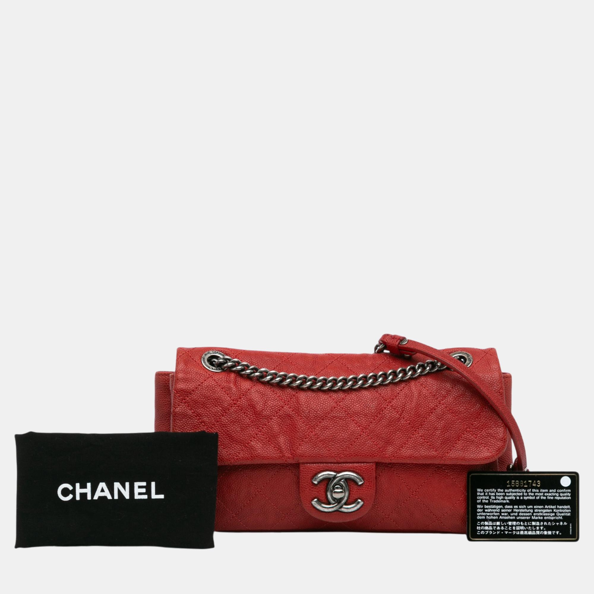 Chanel Red Medium Quilted Caviar Simply CC Flap Bag 