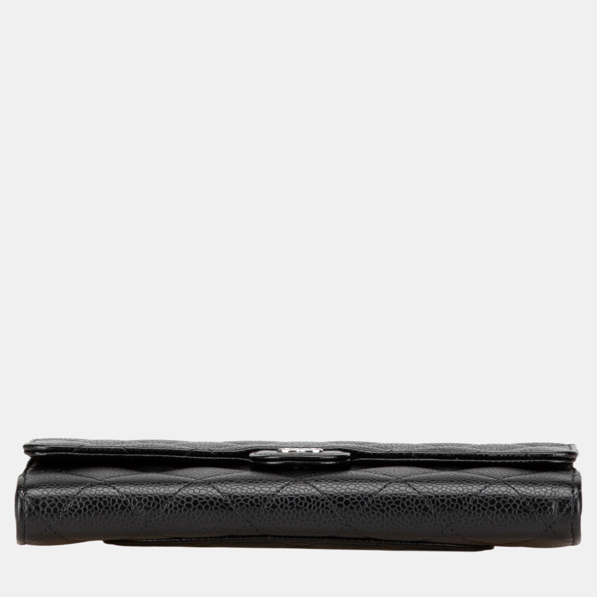 Chanel Black CC Caviar Long Wallet 