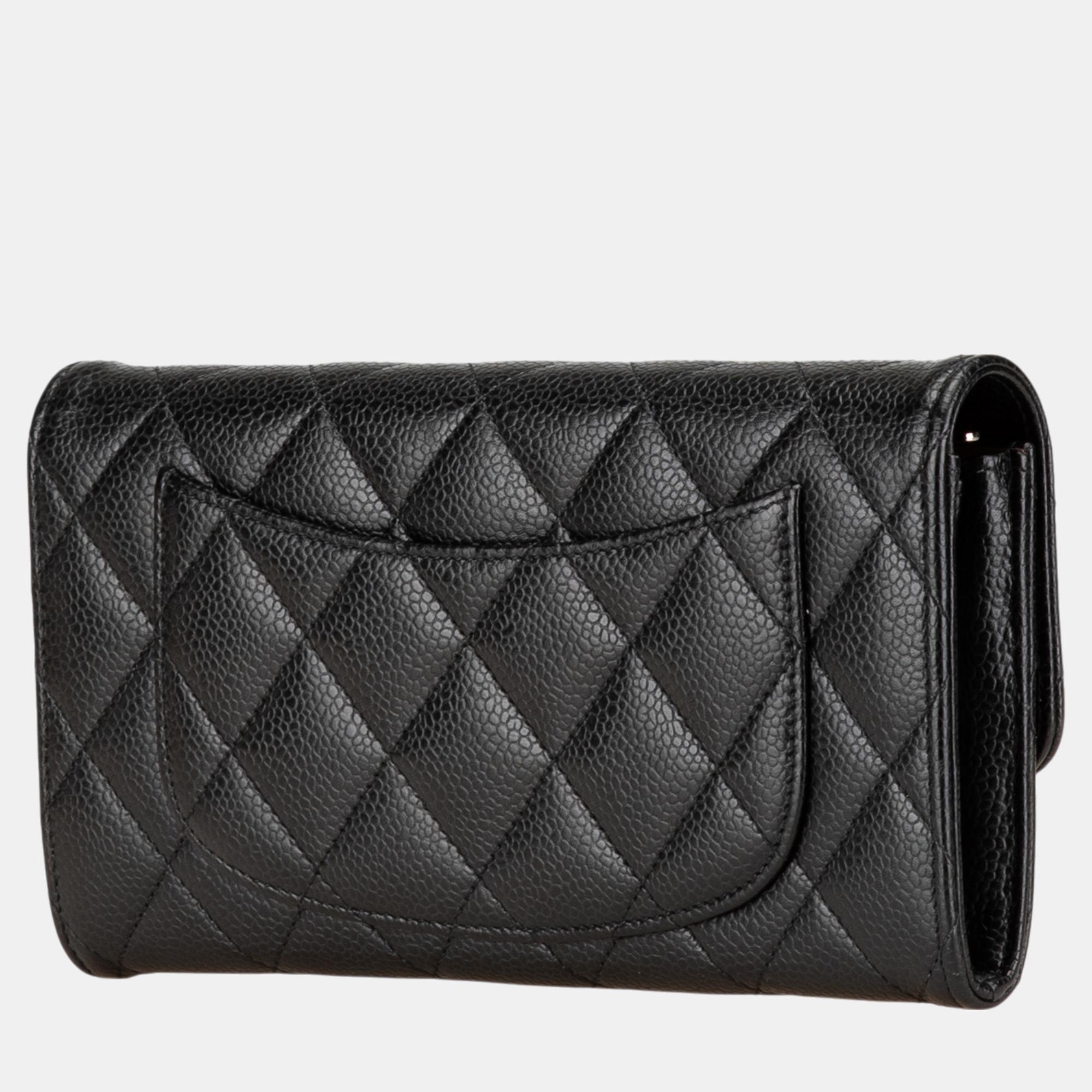 Chanel Black CC Caviar Long Wallet 