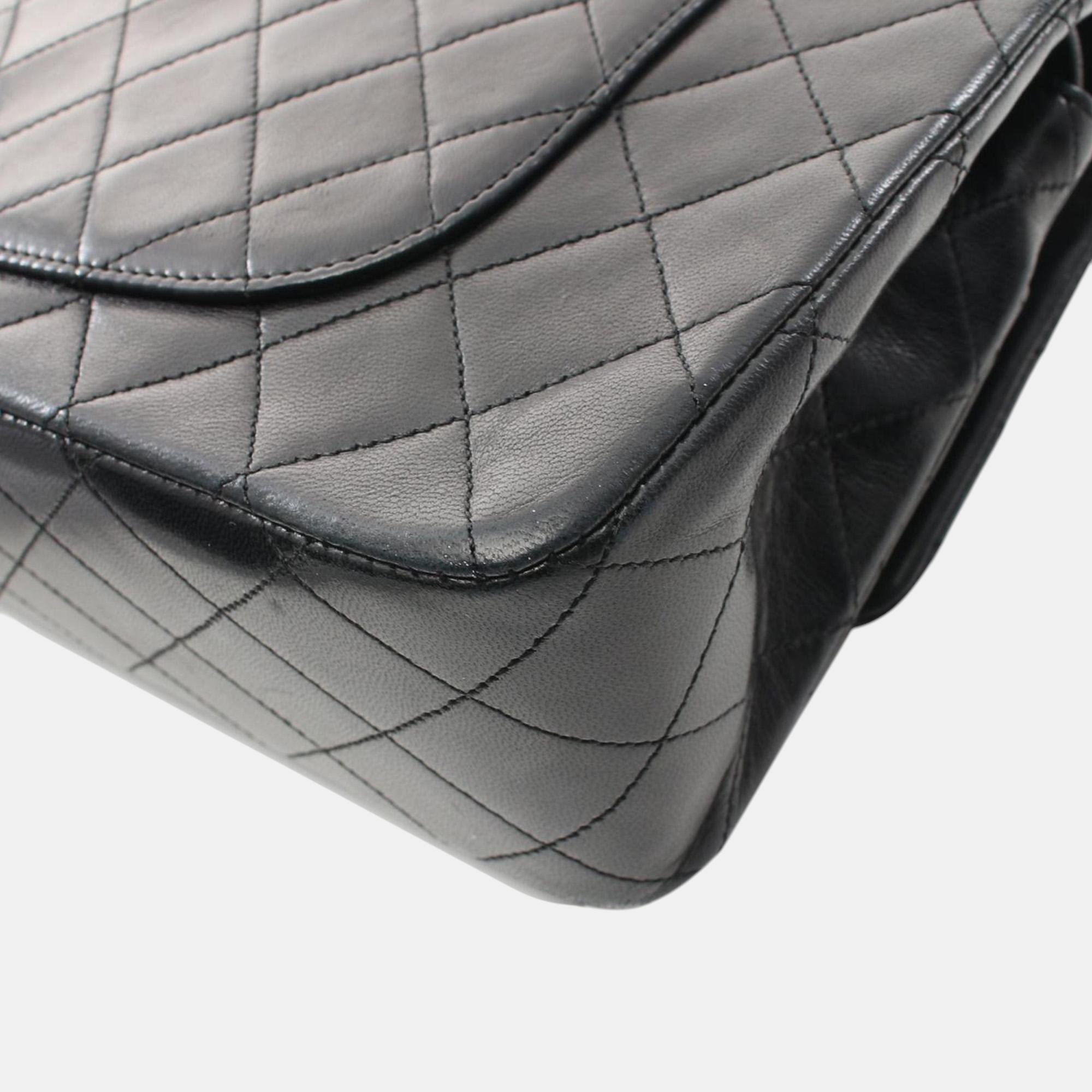 Chanel Black Medium Classic Lambskin Double Flap Bag 