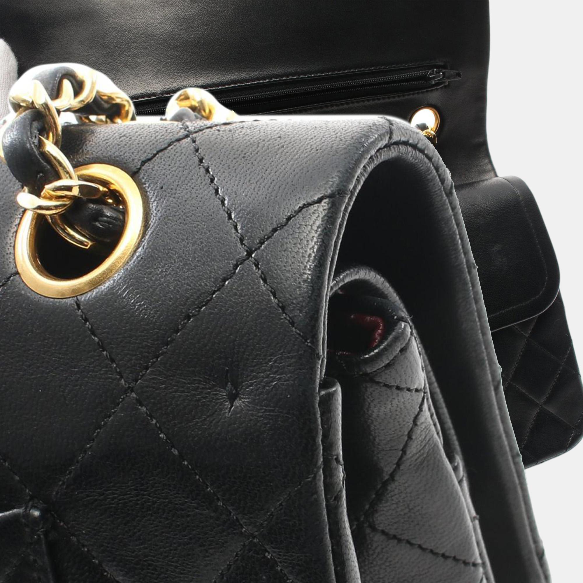 Chanel Black Medium Classic Lambskin Double Flap Bag 