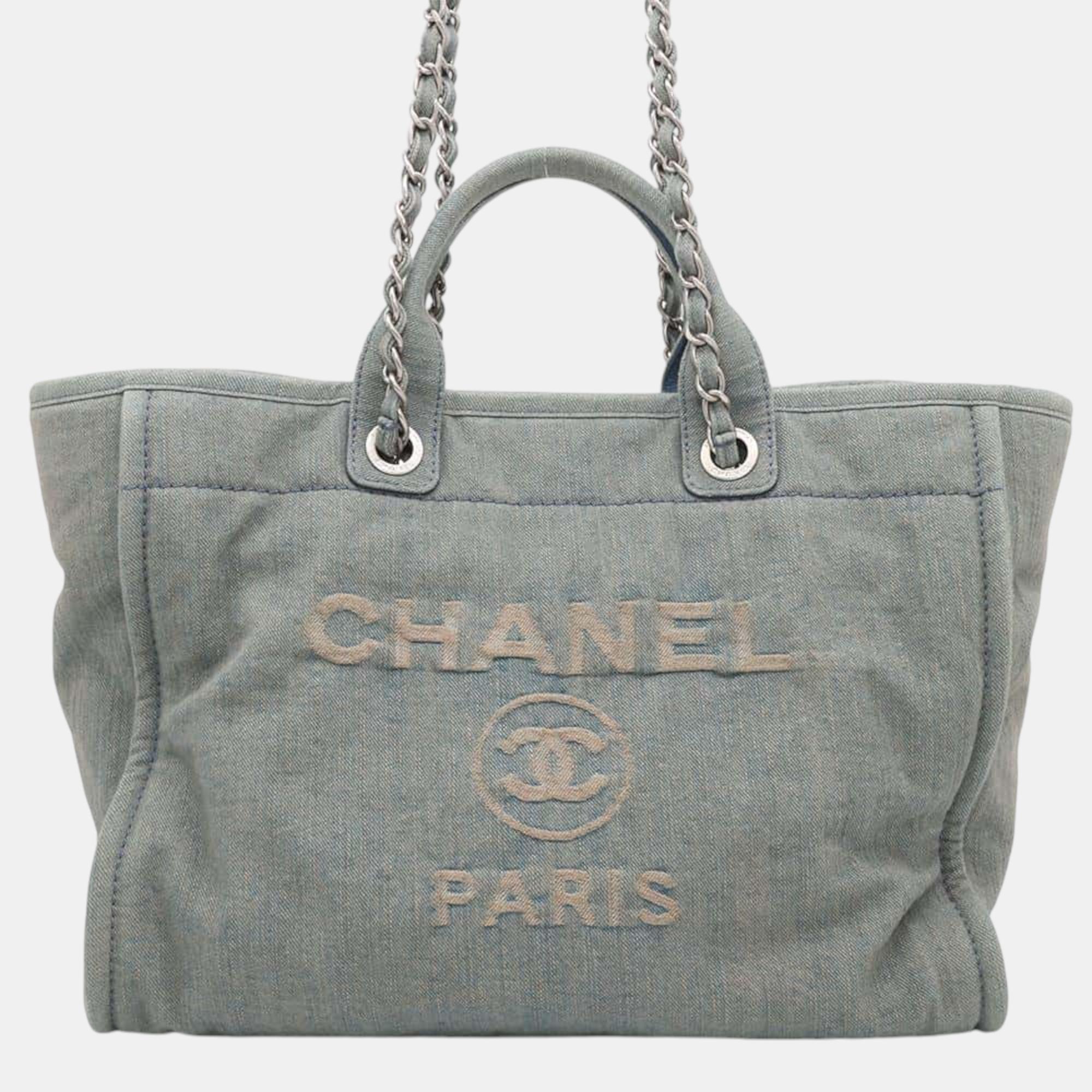 

Chanel Deauville Line Shopping Bag Tote Light Blue Denim Size Large