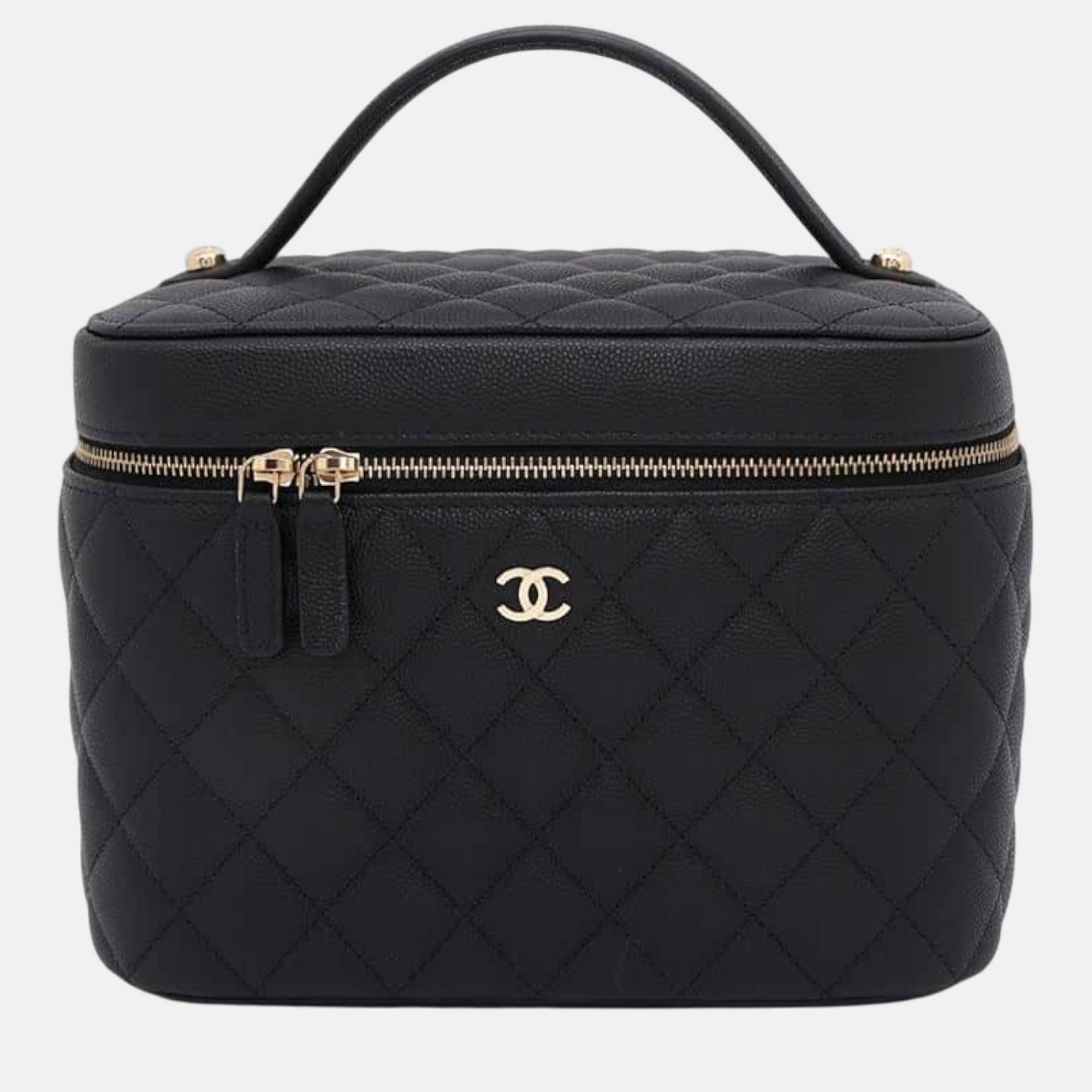 

Chanel Black Caviar Leather Timeless Classics Vanity Bag