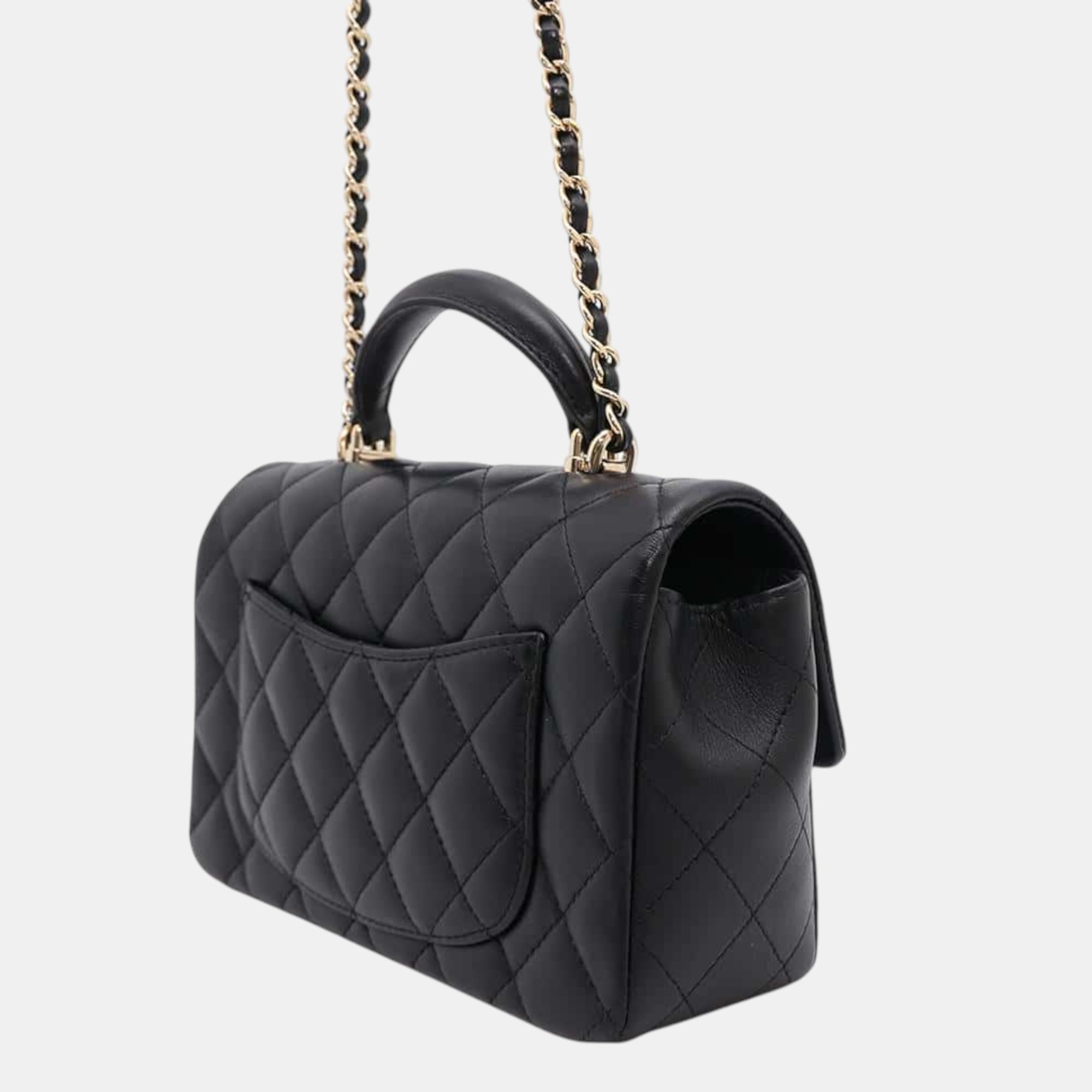 Chanel Top Handle Blackas2431 Lambskin Size 20 