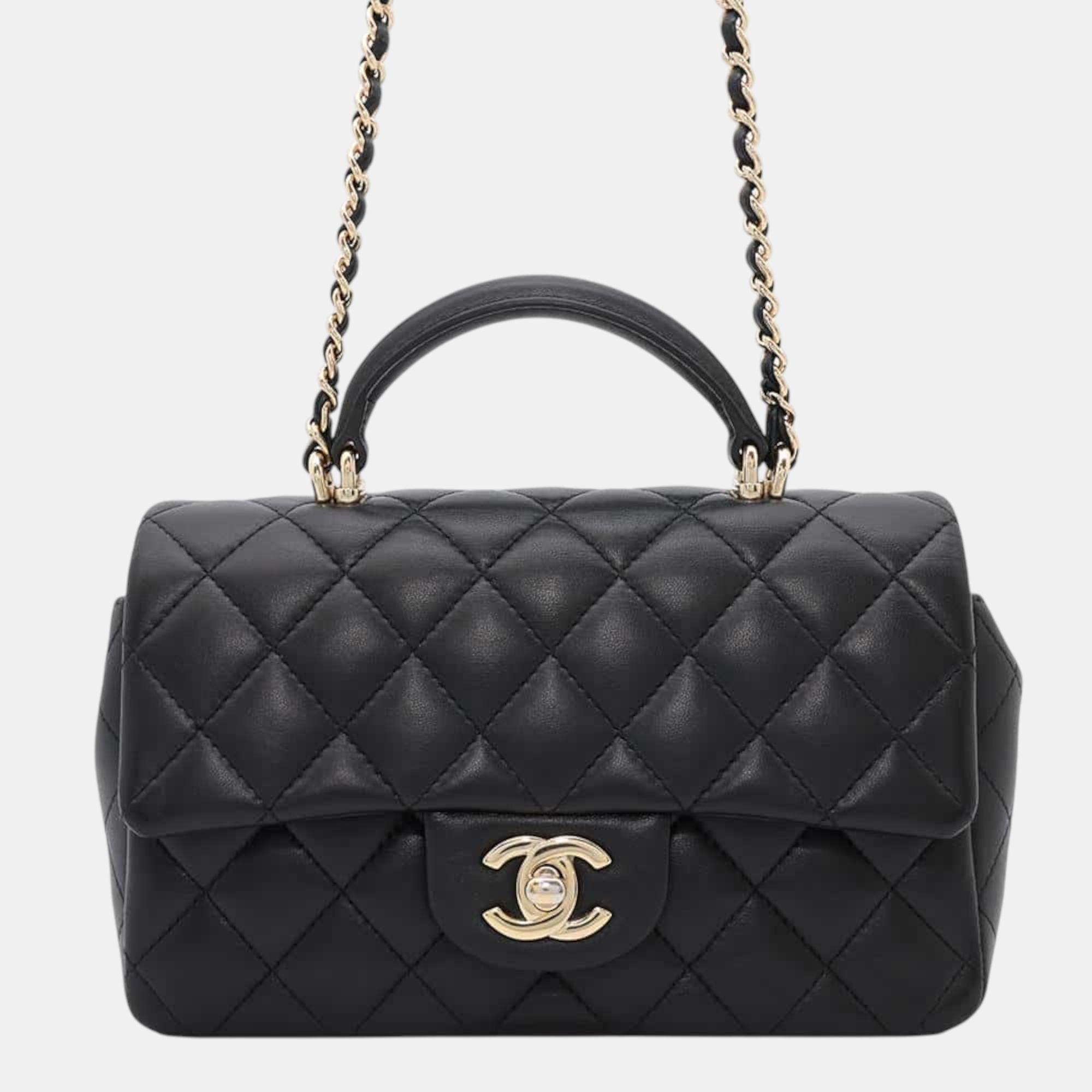 

Chanel Top Handle Blackas2431 Lambskin Size, Black