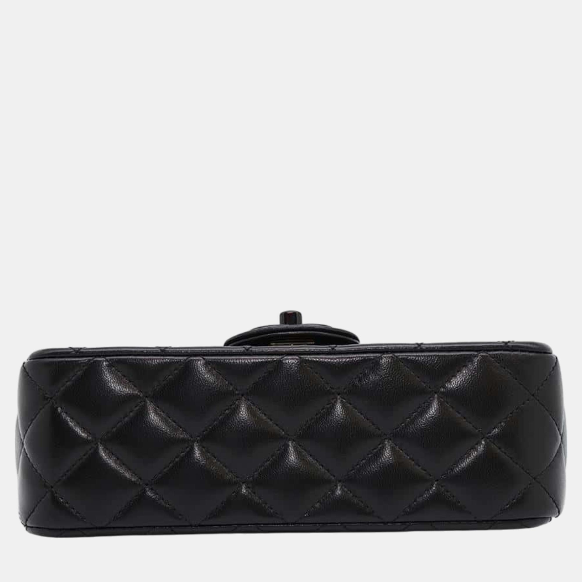 Chanel Black Lambskin Leather Top Handle Bag 