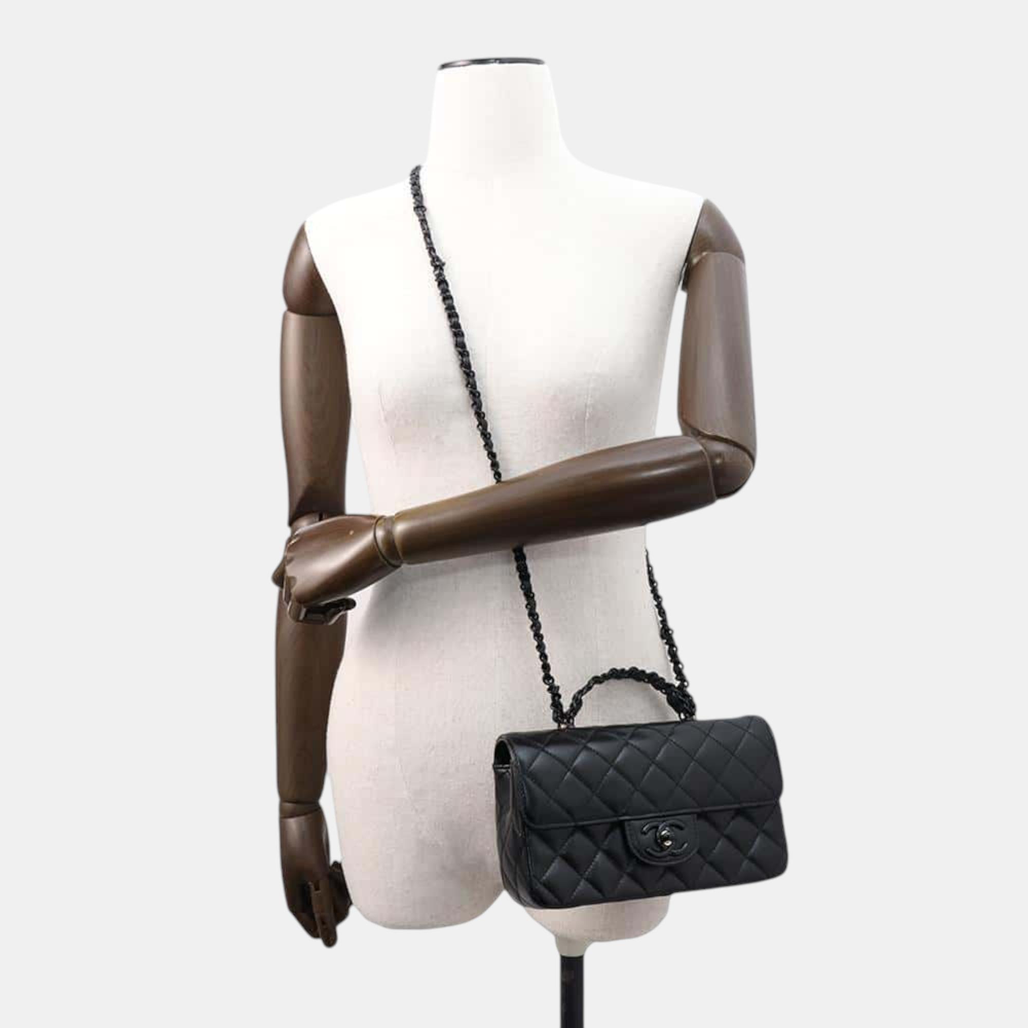 Chanel Black Lambskin Leather Top Handle Bag 