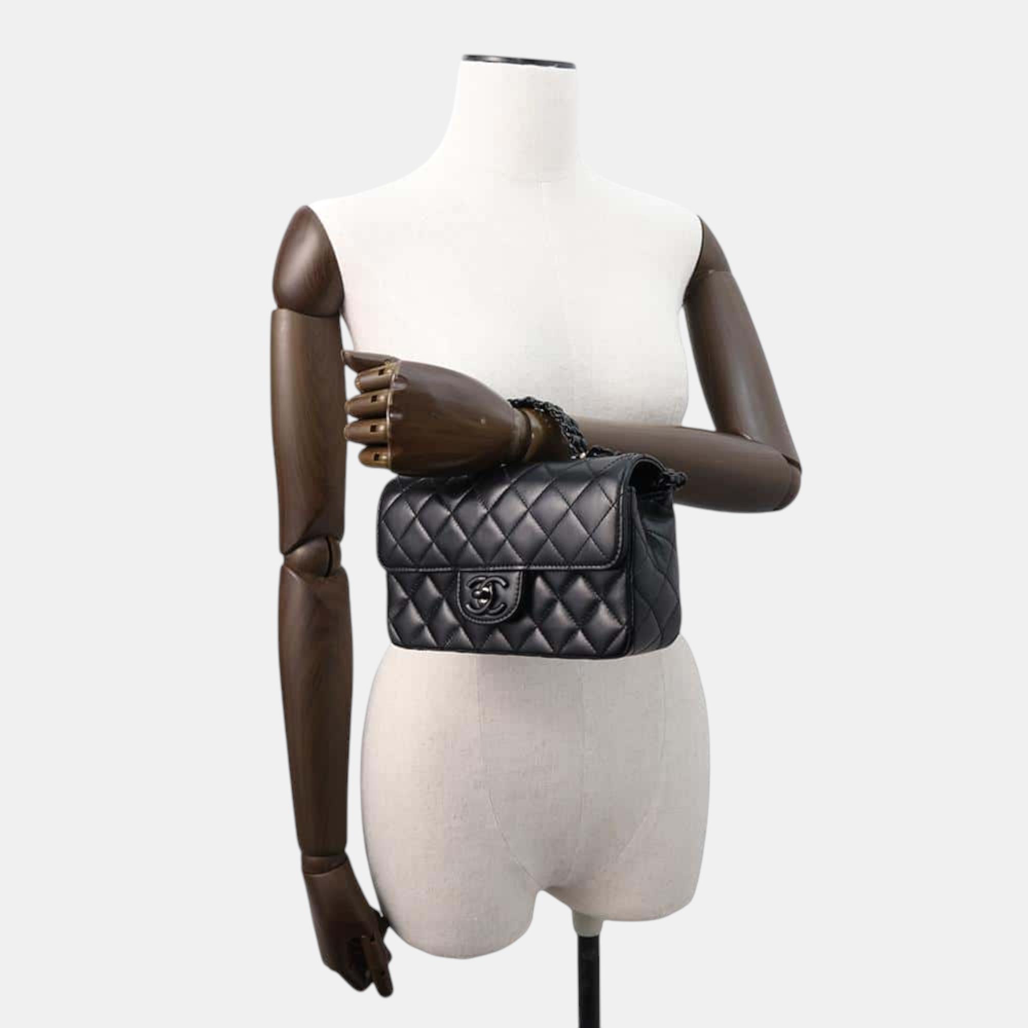 Chanel Black Lambskin Leather Top Handle Bag 