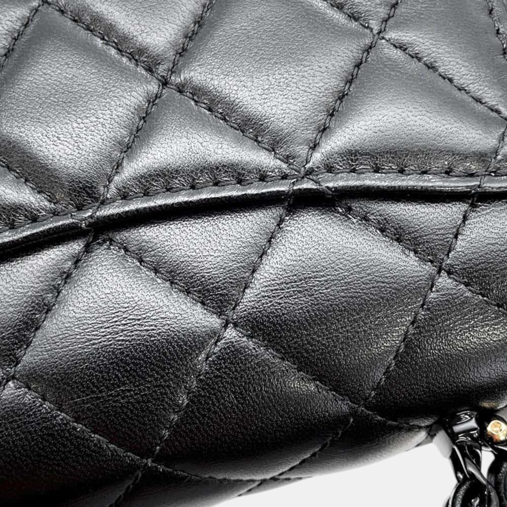 Chanel Black Lambskin Leather Top Handle Bag 