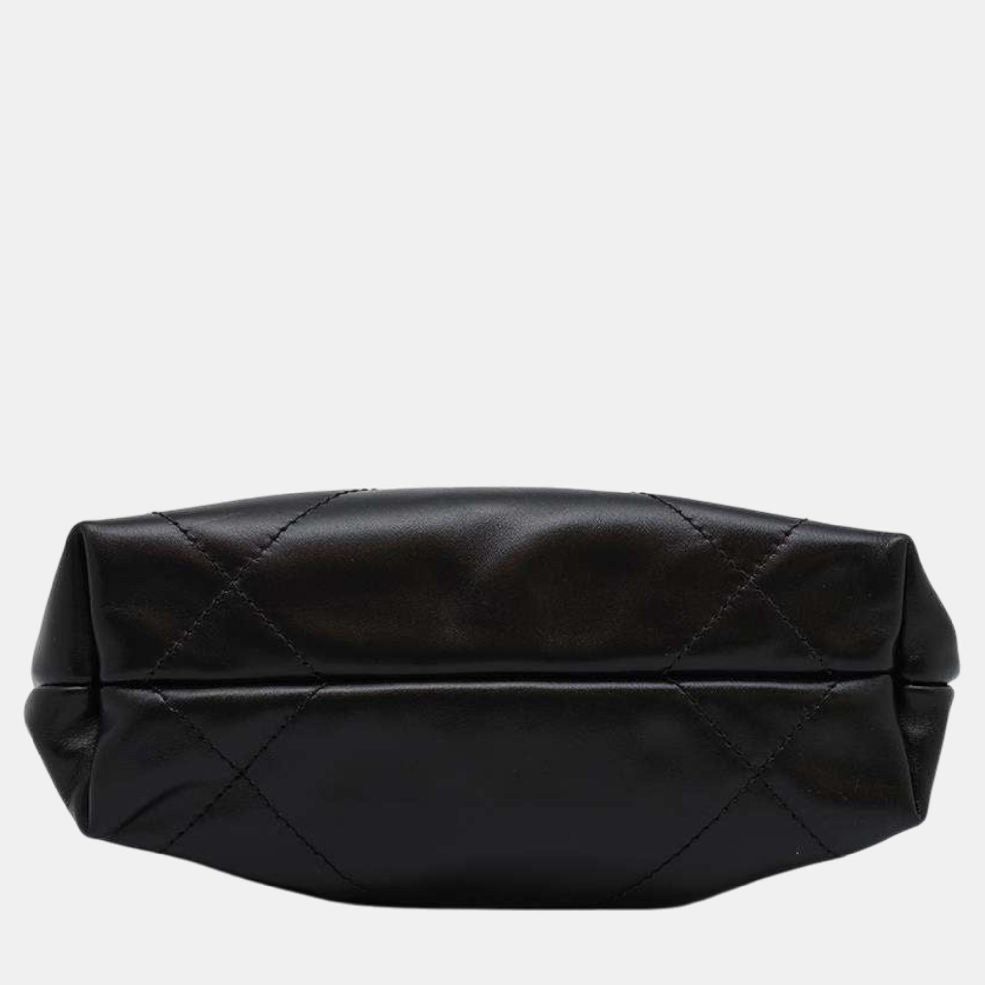 Chanel Black Shiny Calf Leather Mini 22 Shoulder Bag 
