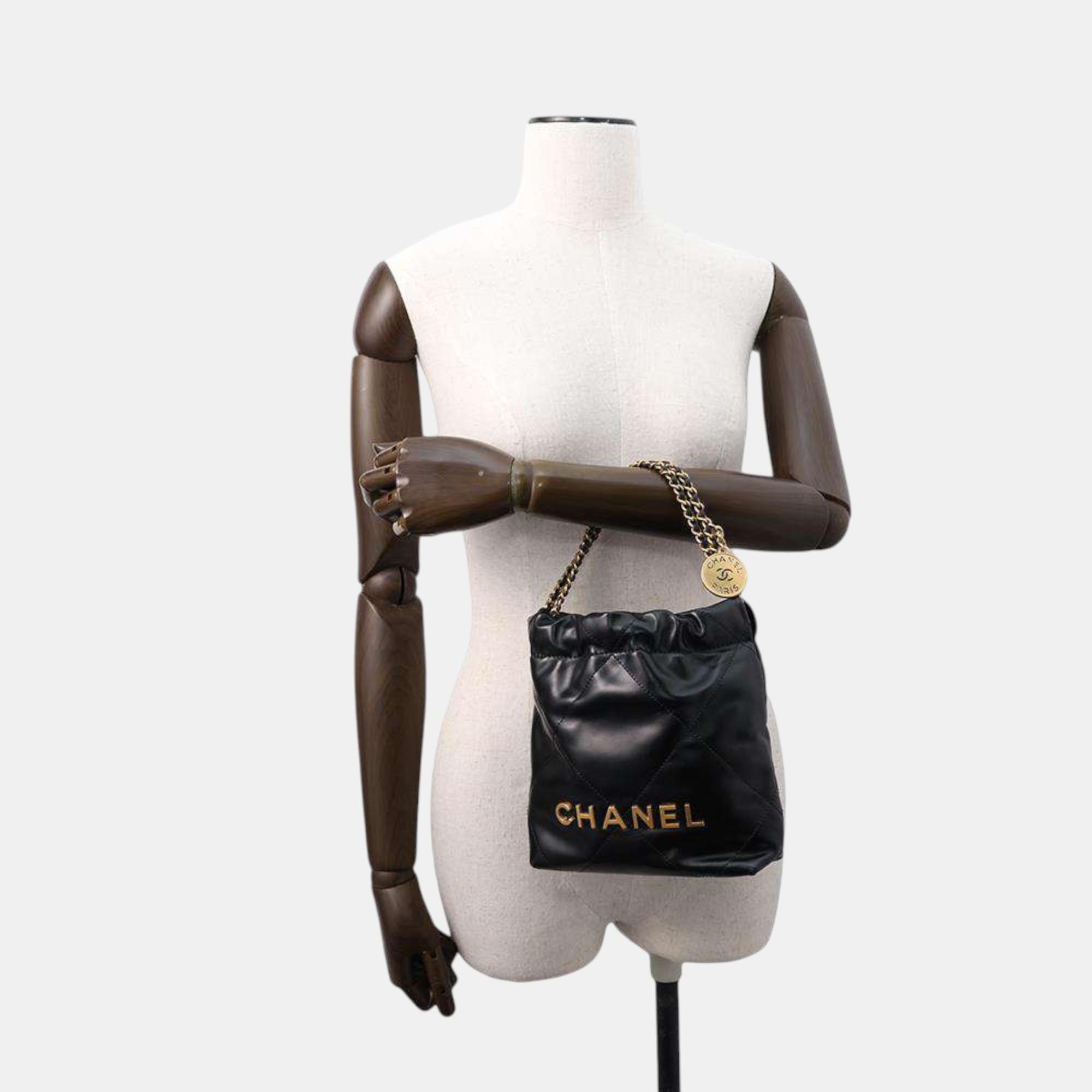 Chanel Black Shiny Calf Leather Mini 22 Shoulder Bag 