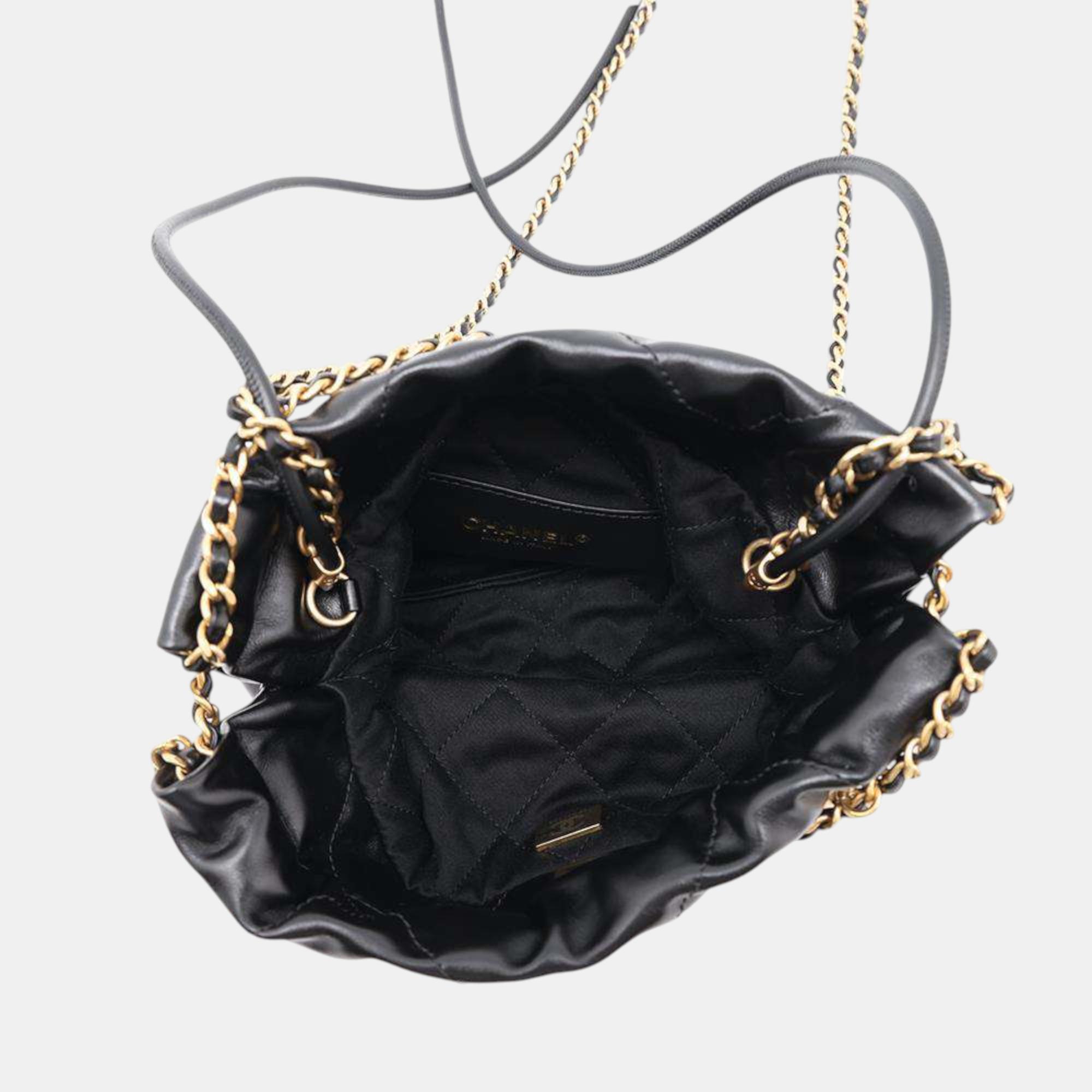 Chanel Black Shiny Calf Leather Mini 22 Shoulder Bag 