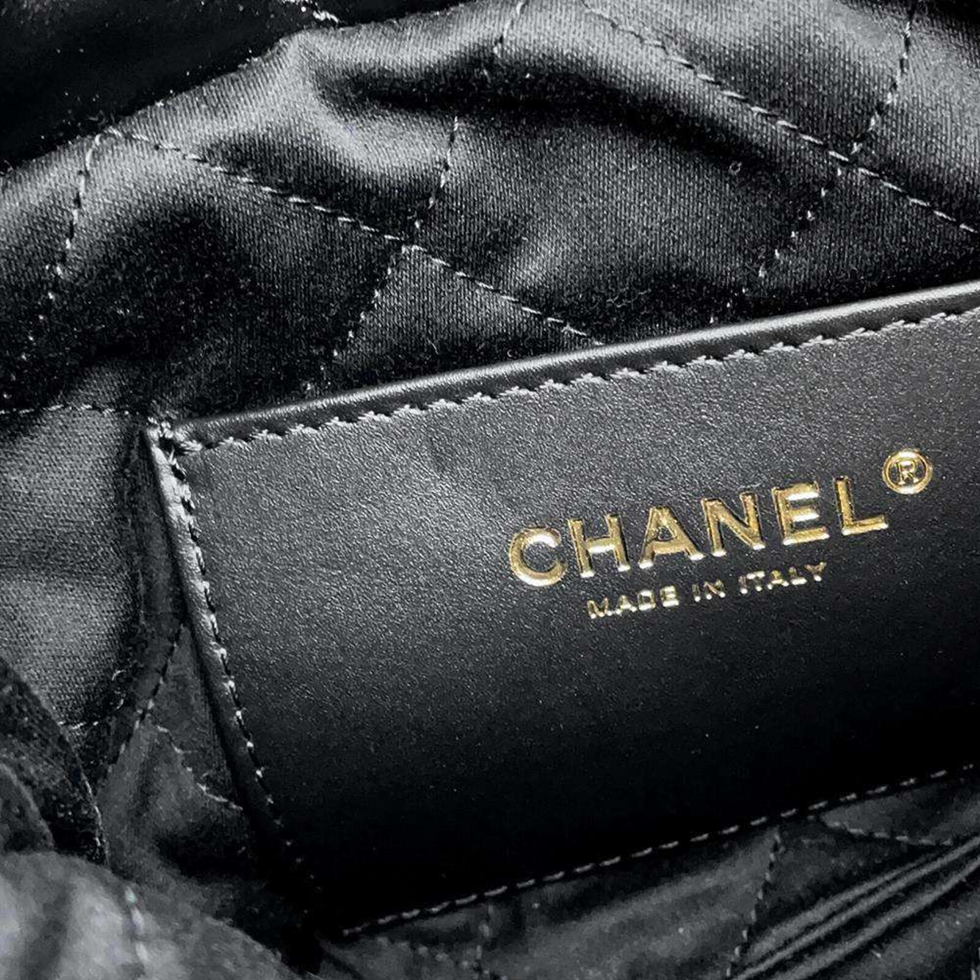 Chanel Black Shiny Calf Leather Mini 22 Shoulder Bag 