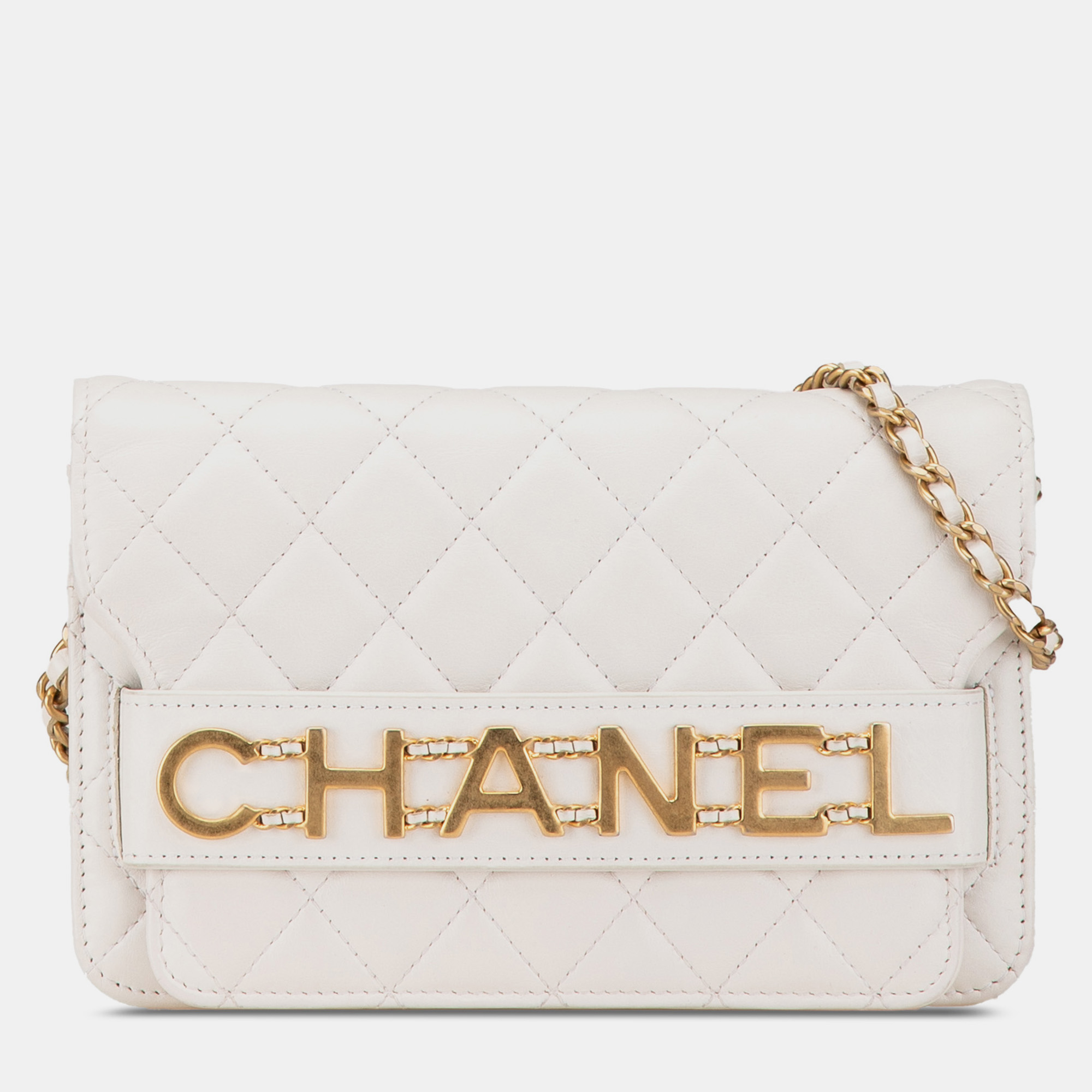 

Chanel White Calfskin Enchained Flap Wallet on Chain