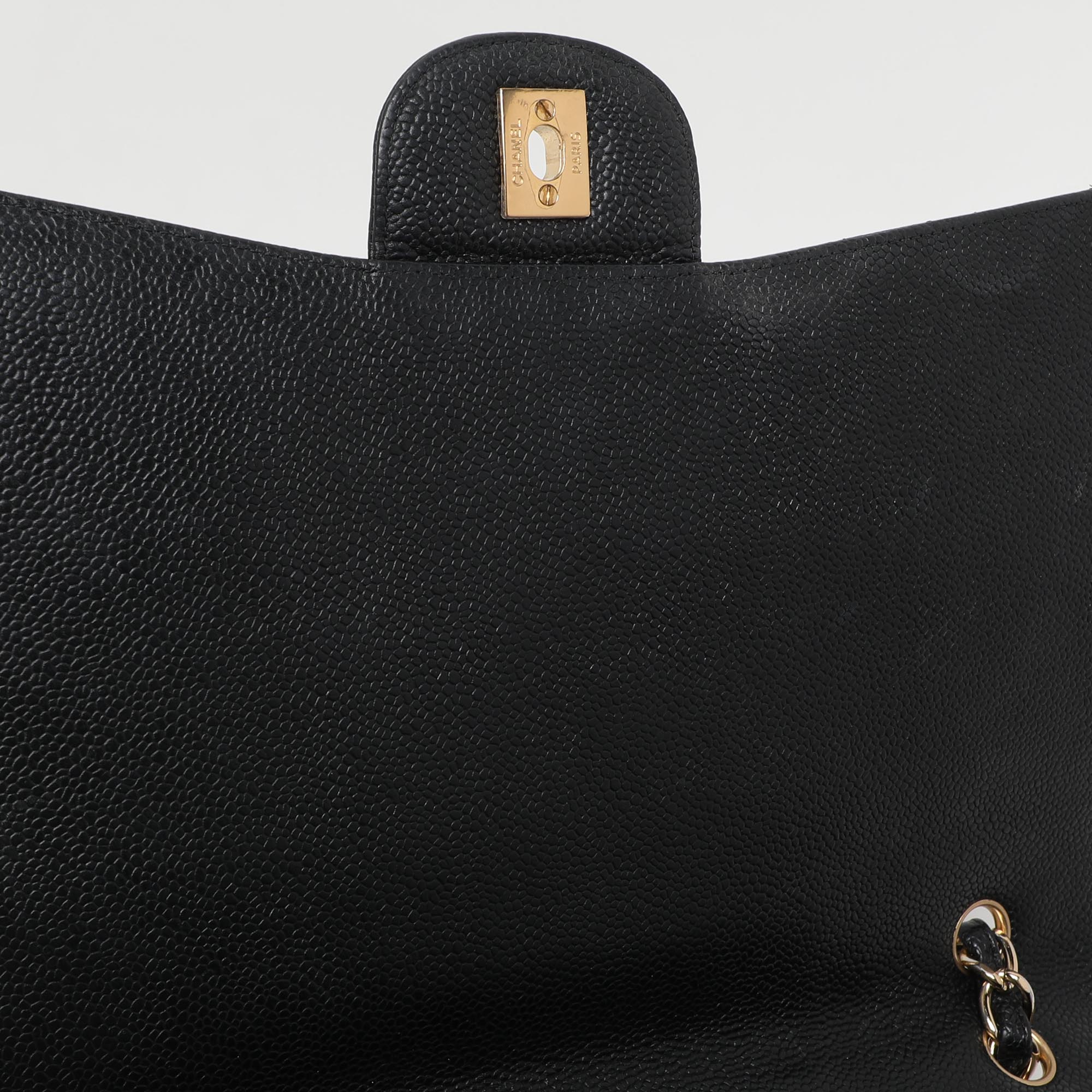 Chanel Black Quilted Caviar Leather Maxi Classic Single Flap Bag 