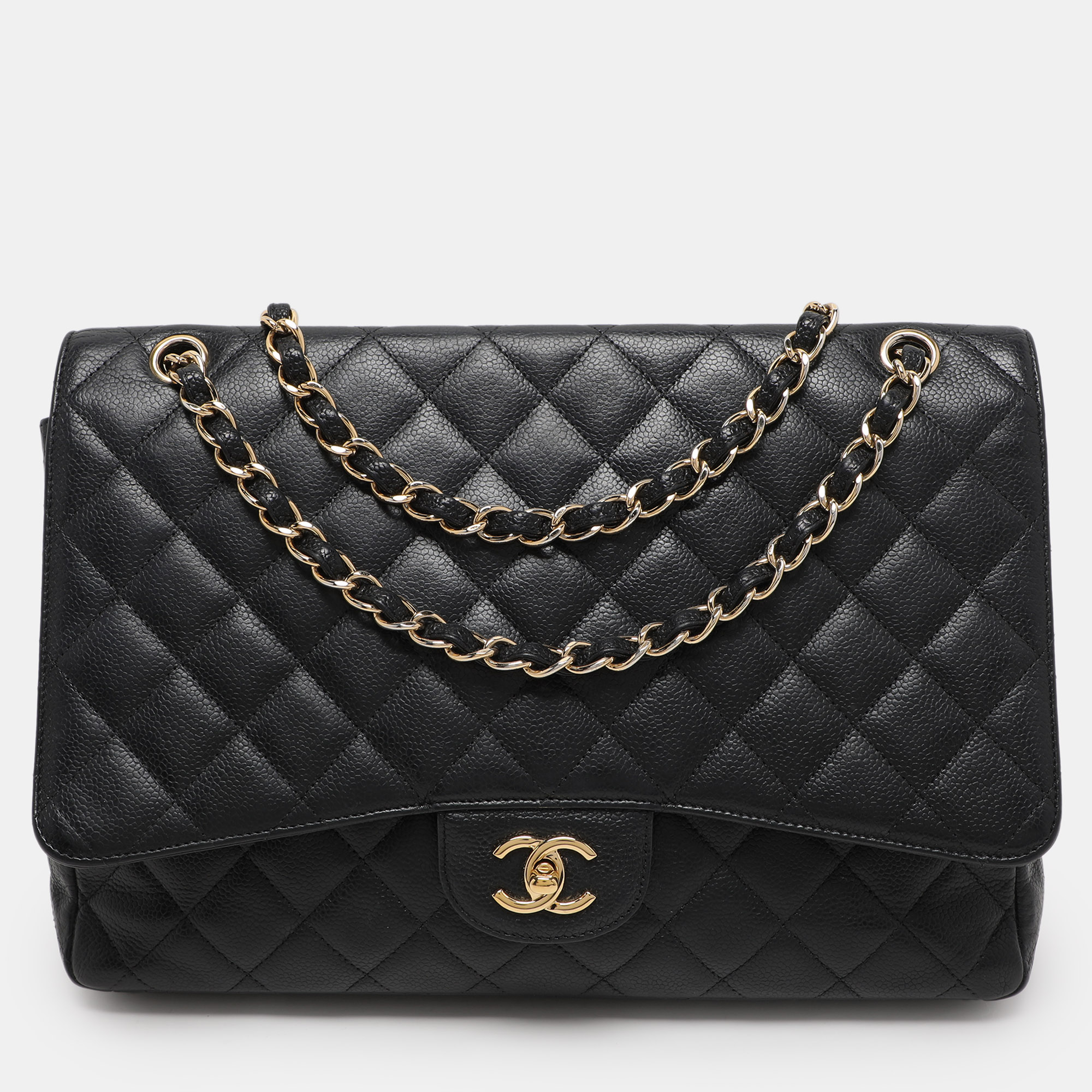 

Chanel Black Quilted Caviar Leather Maxi Classic Single Flap Bag