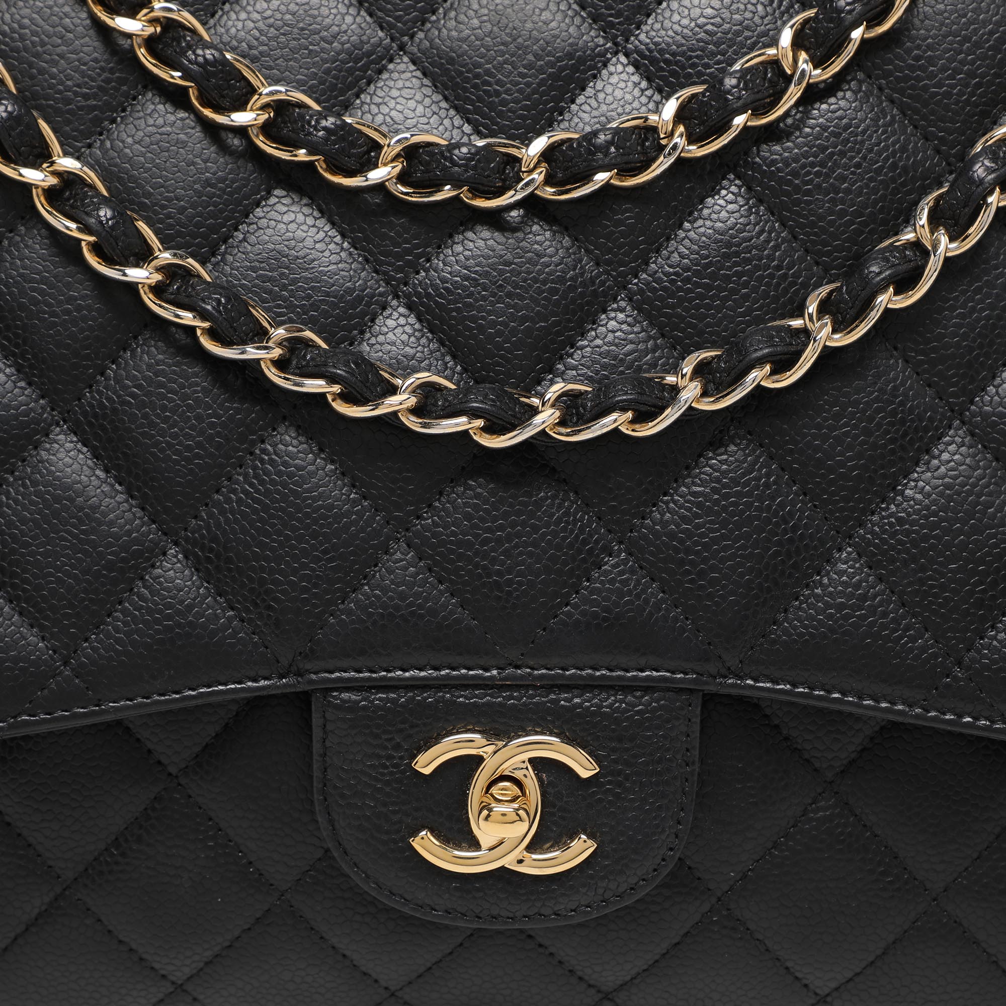 Chanel Black Quilted Caviar Leather Maxi Classic Single Flap Bag 