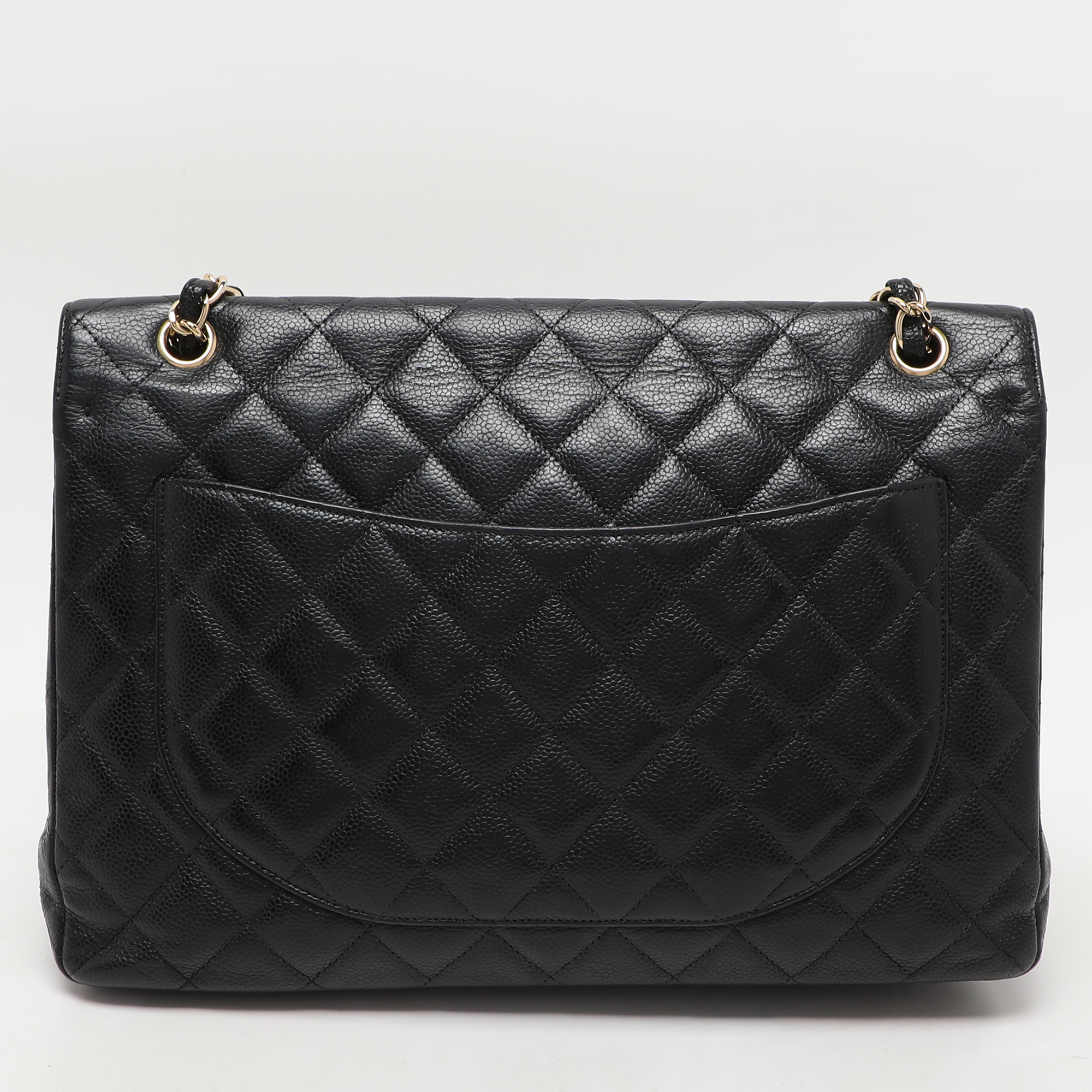 Chanel Black Quilted Caviar Leather Maxi Classic Single Flap Bag 