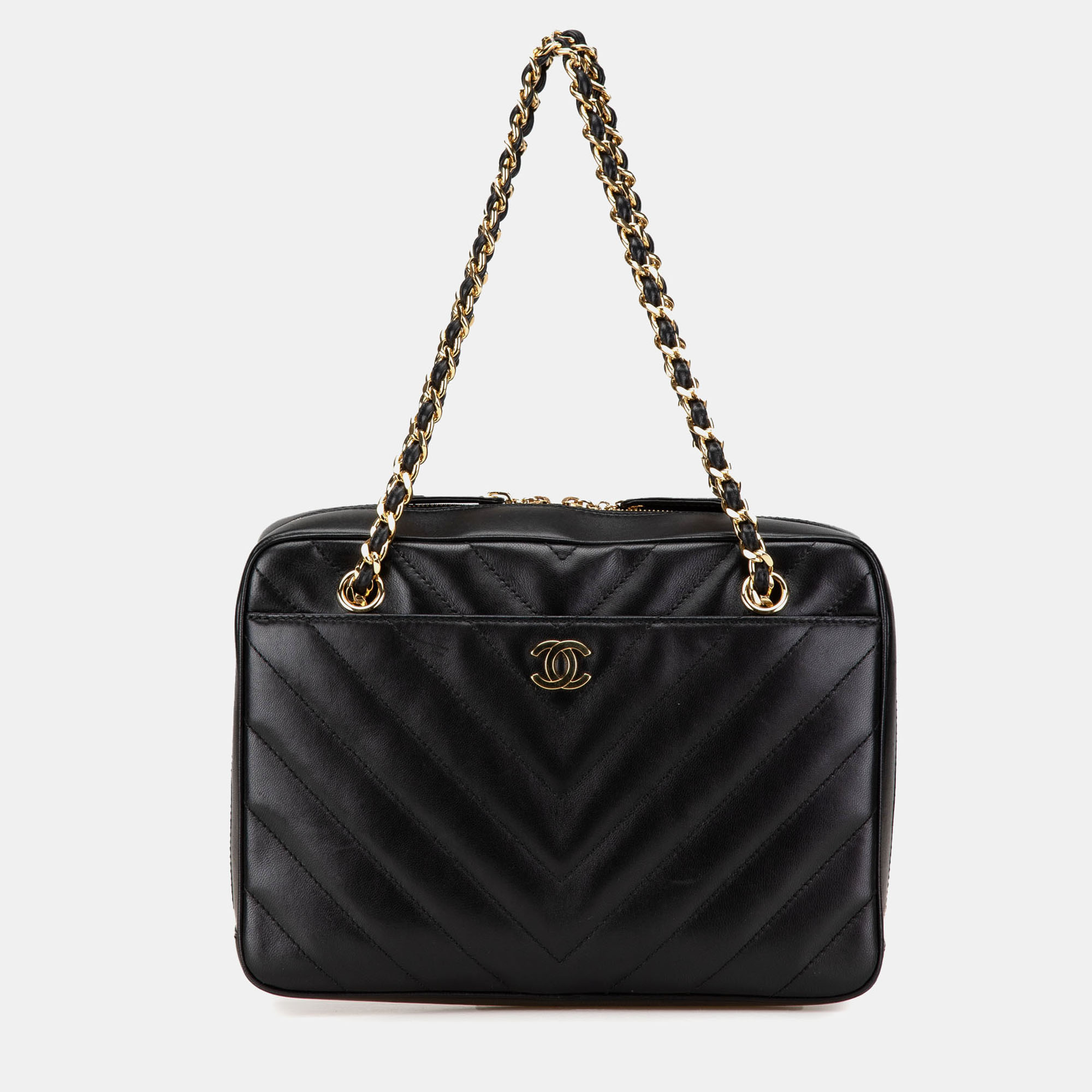 

Chanel Black CC Chevron Lambskin Camera Shoulder Bag