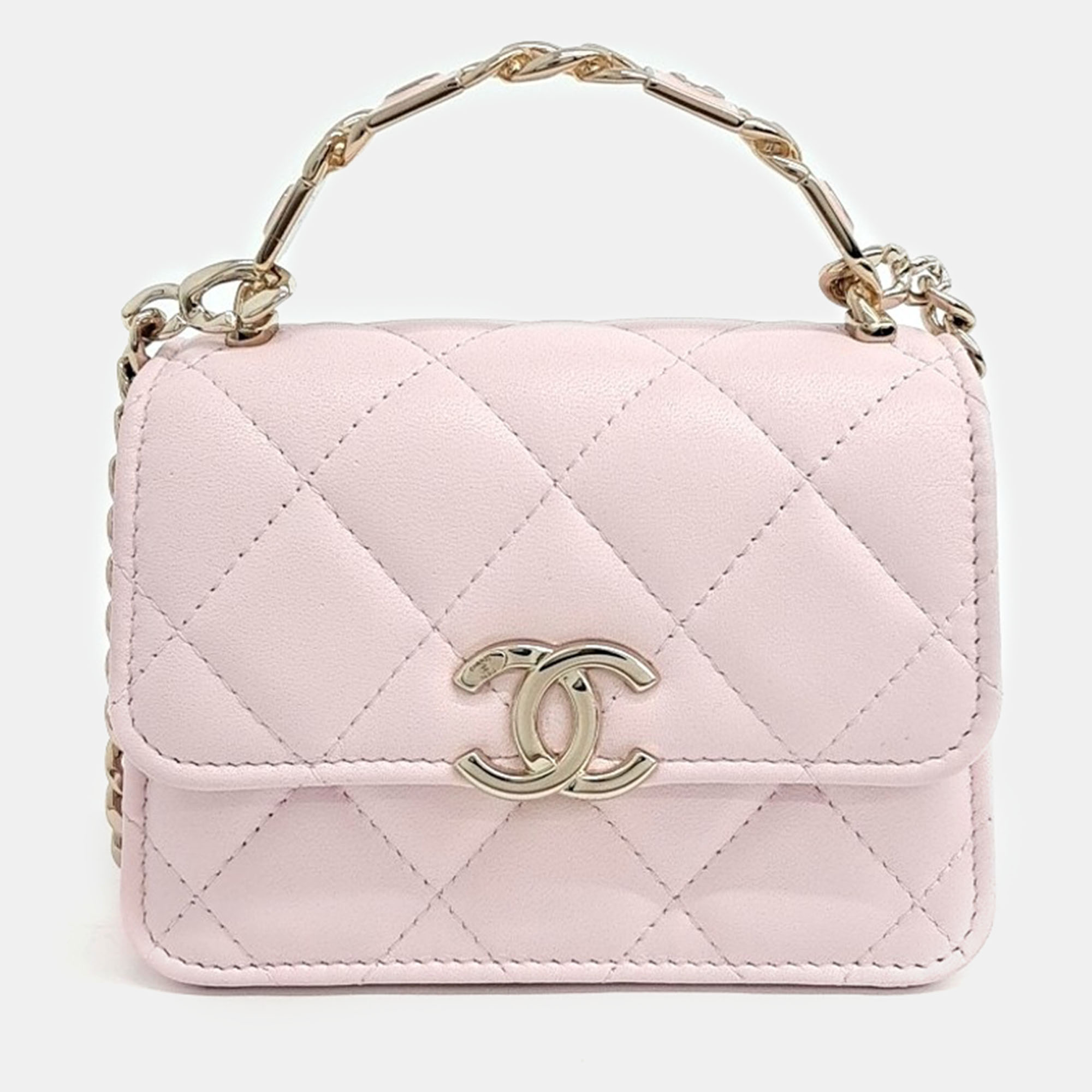 

Chanel Pink Leather Coco Top Handle Mini Chain Crossbody Bag