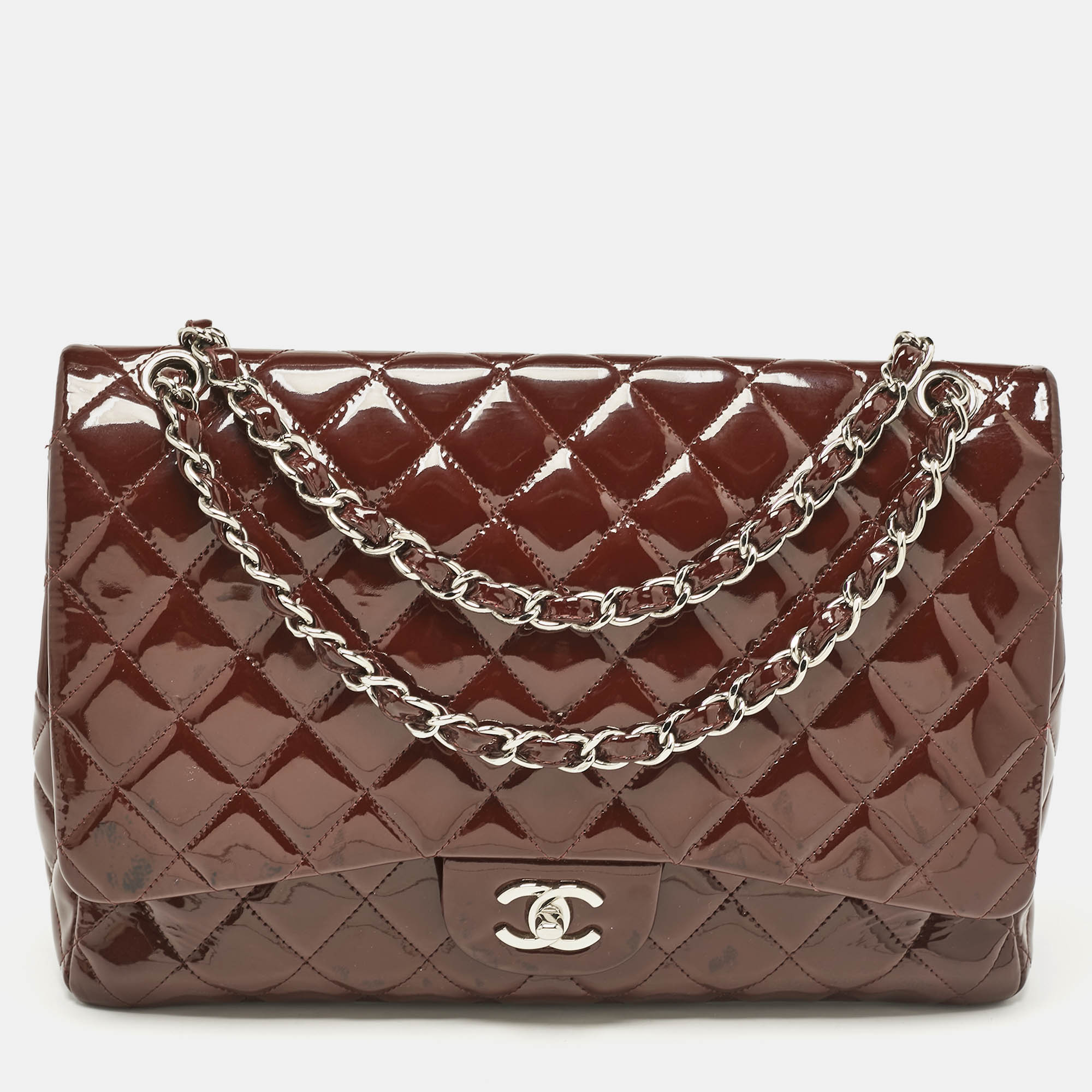 

Chanel Burgundy Quilted Patent Leather Maxi Classic Single Flap Bag